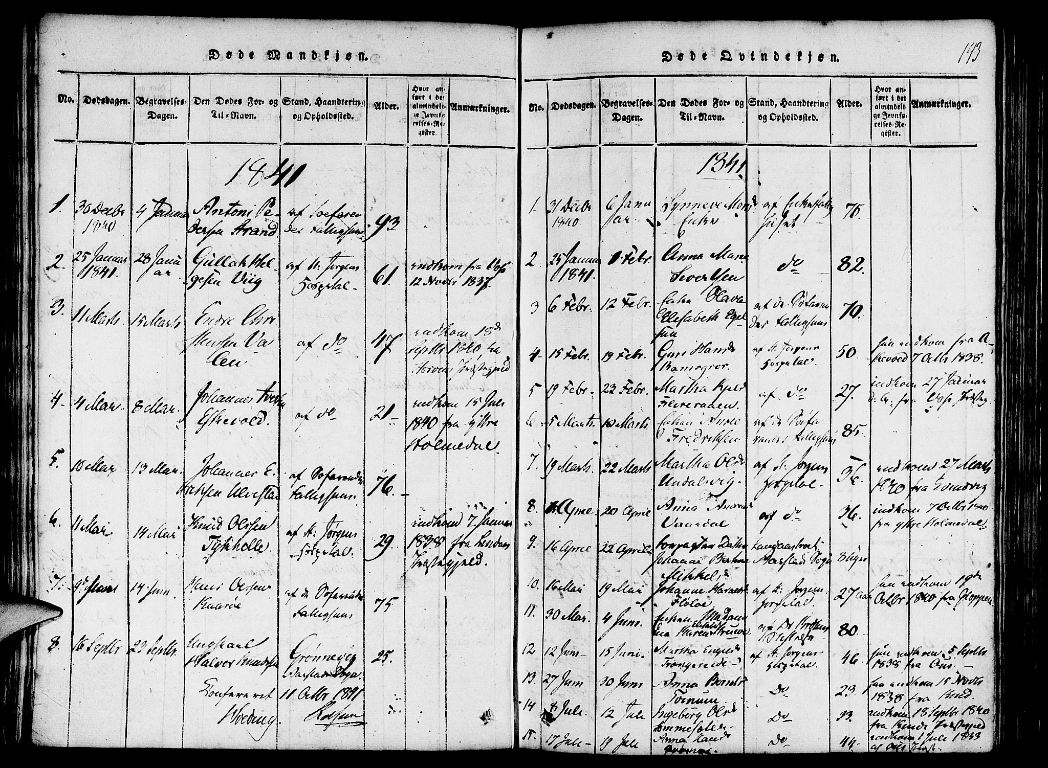 St. Jørgens hospital og Årstad sokneprestembete, AV/SAB-A-99934: Parish register (official) no. A 3, 1815-1843, p. 143