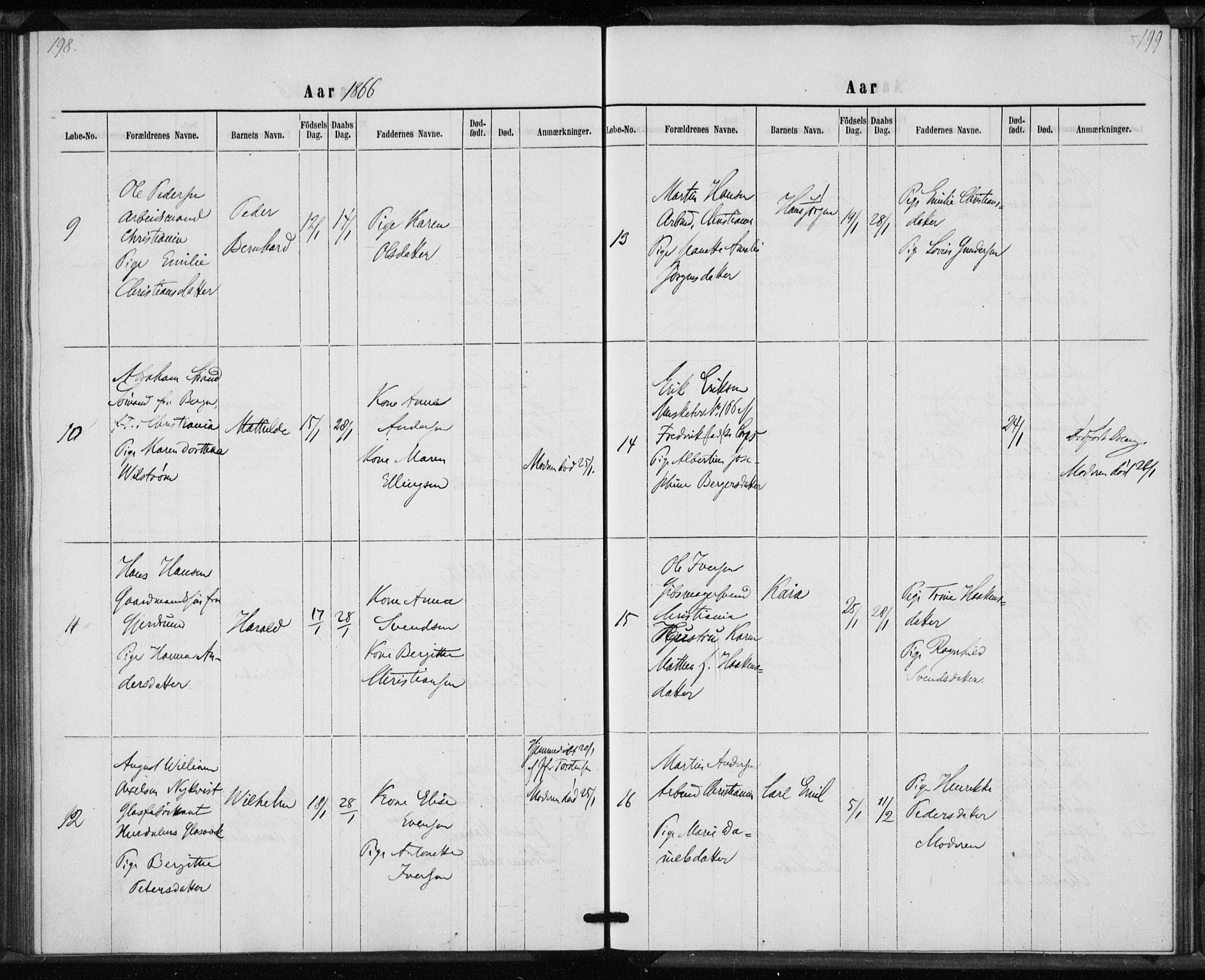 Rikshospitalet prestekontor Kirkebøker, AV/SAO-A-10309b/K/L0002/0002: Baptism register no. 2.2, 1860-1868, p. 198-199