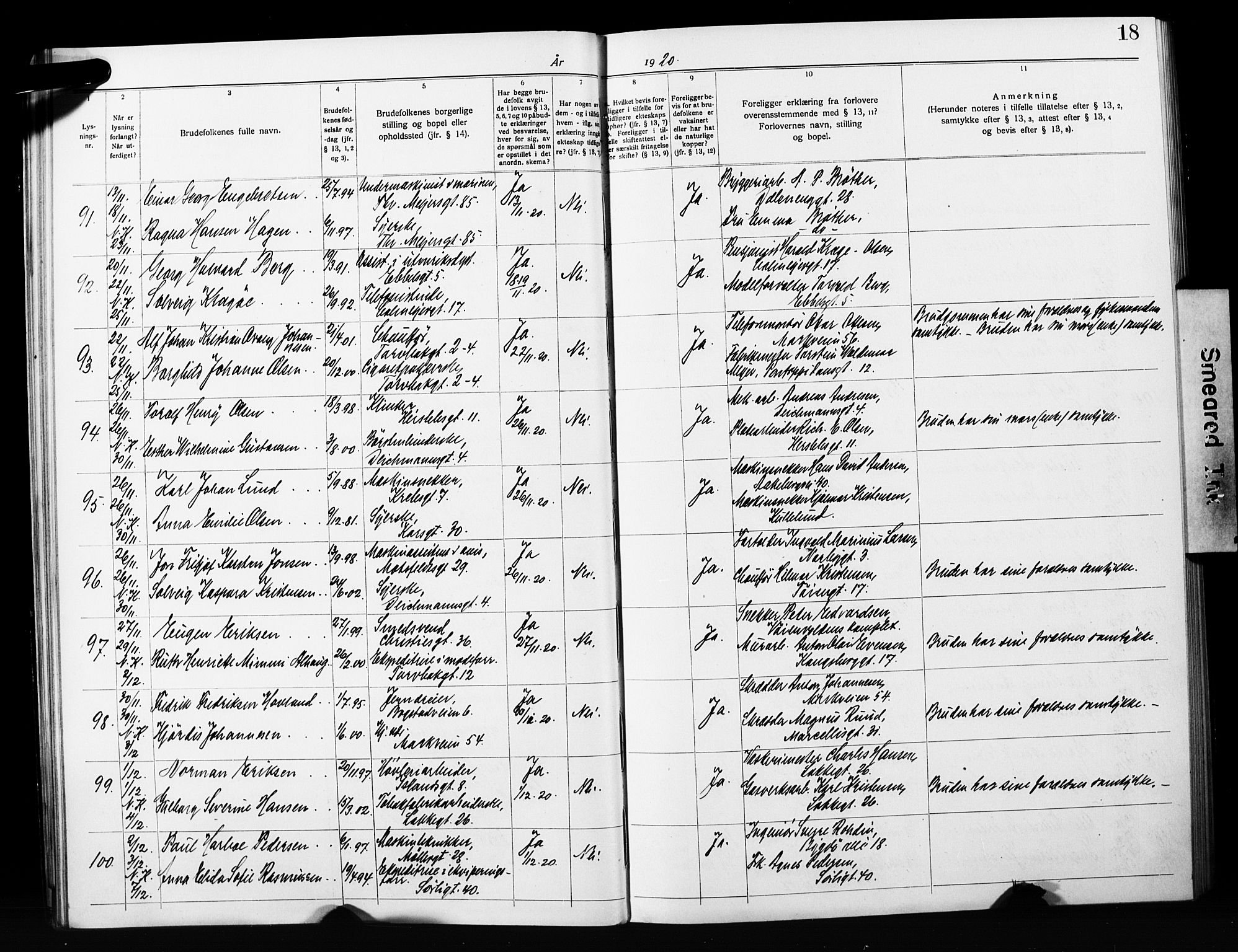 Jakob prestekontor Kirkebøker, SAO/A-10850/H/Ha/L0003: Banns register no. 3, 1919-1931, p. 18
