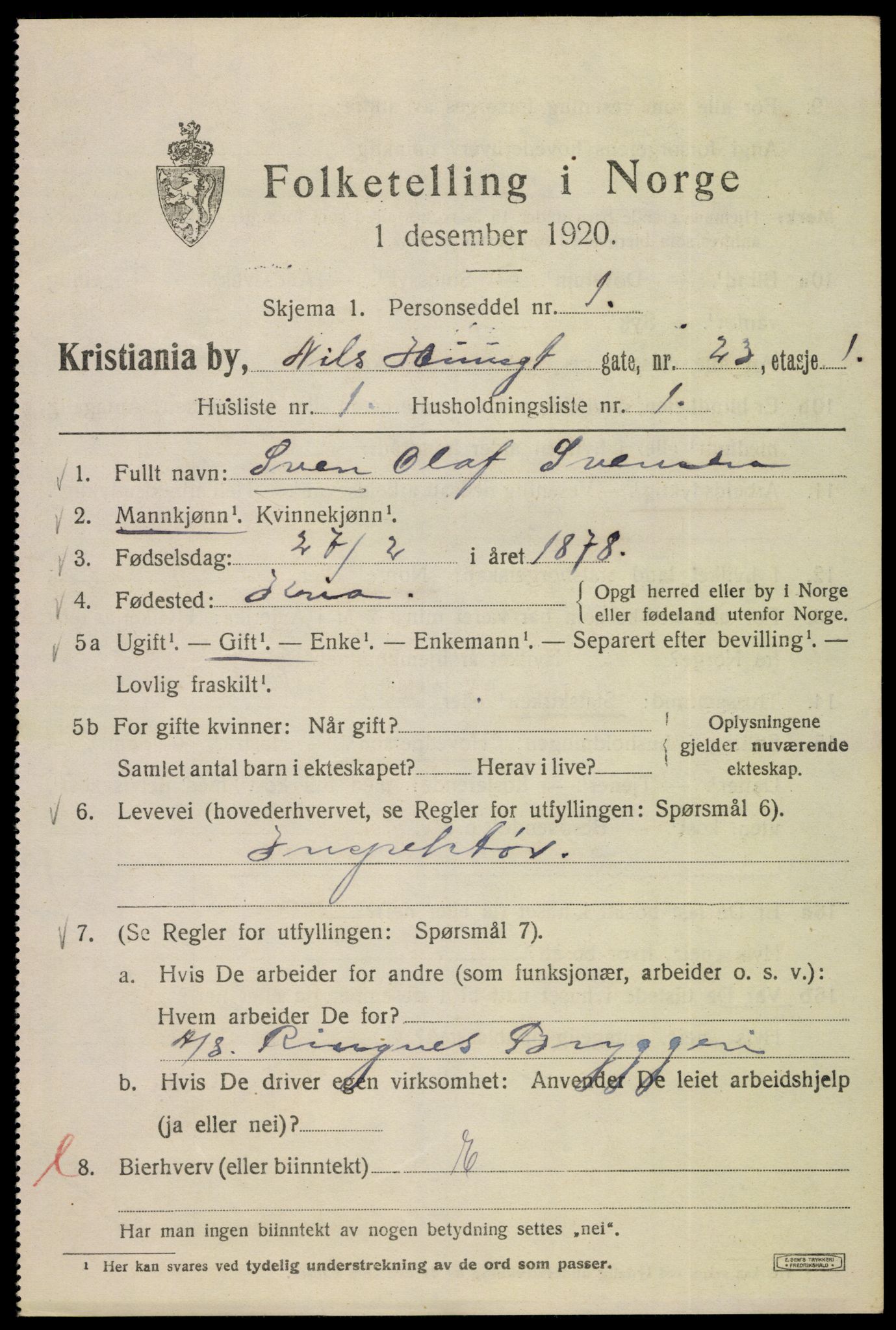 SAO, 1920 census for Kristiania, 1920, p. 414007