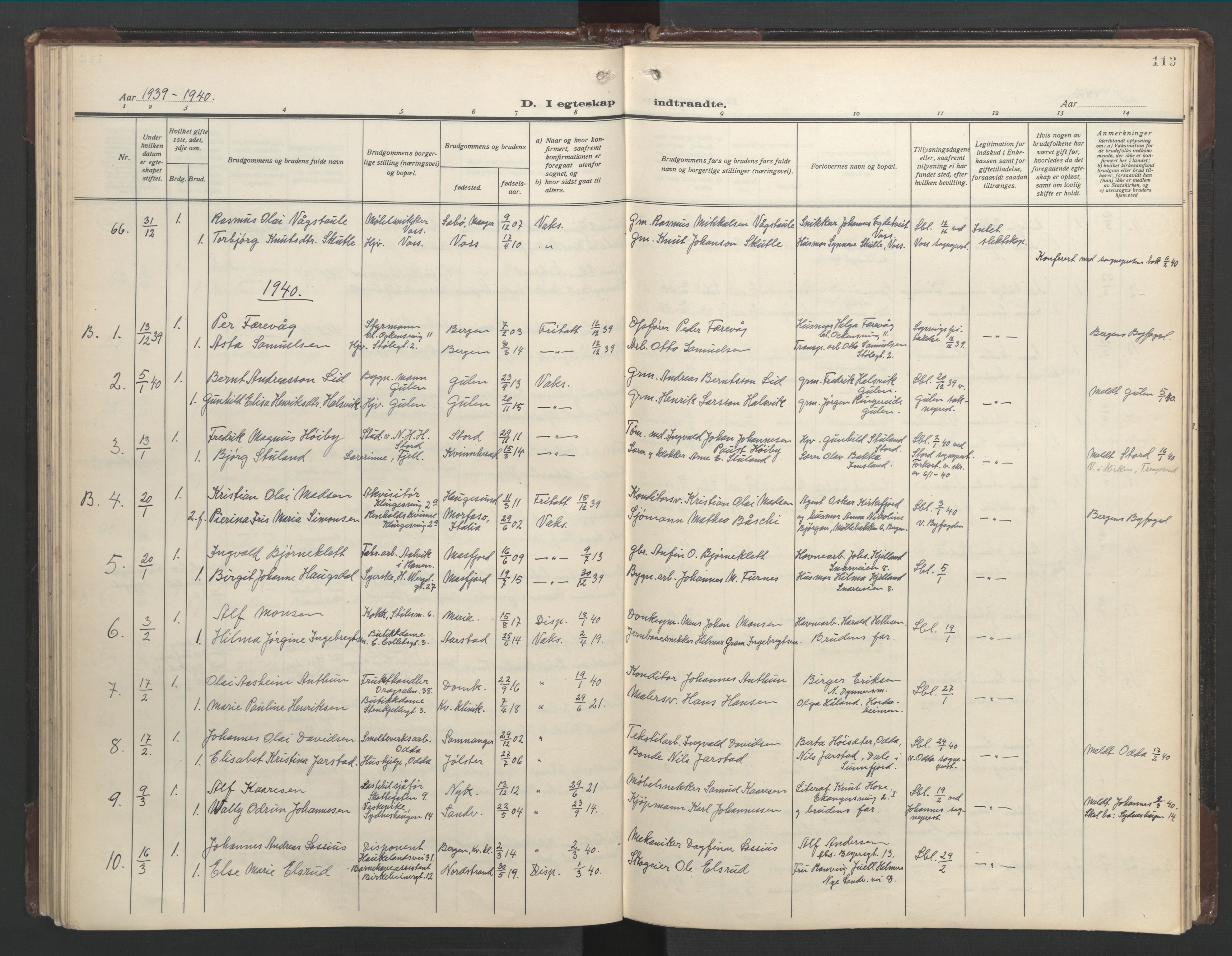 Mariakirken Sokneprestembete, SAB/A-76901/H/Hab/L0011: Parish register (copy) no. A 11, 1938-1955, p. 112b-113a