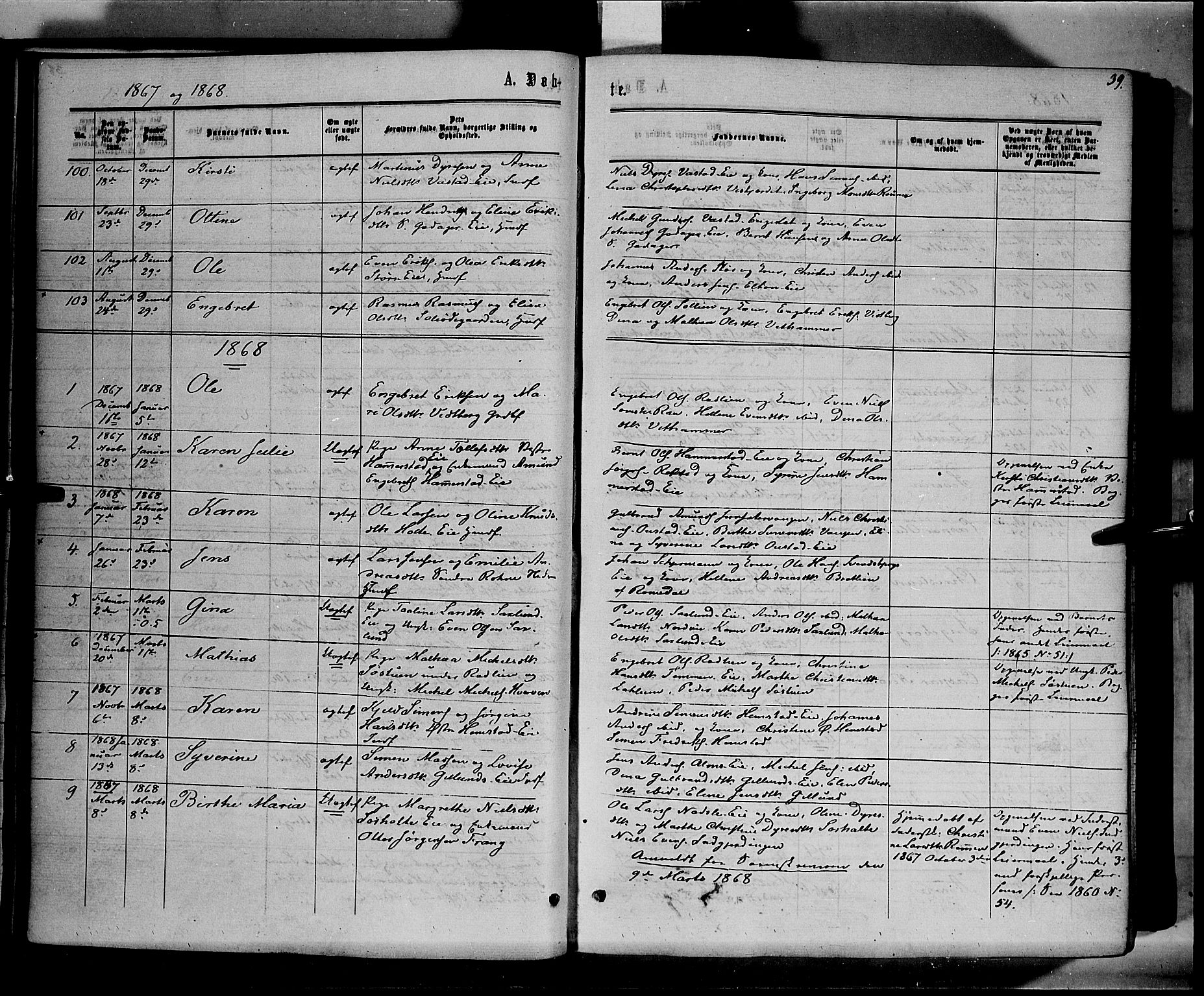 Stange prestekontor, SAH/PREST-002/K/L0013: Parish register (official) no. 13, 1862-1879, p. 39