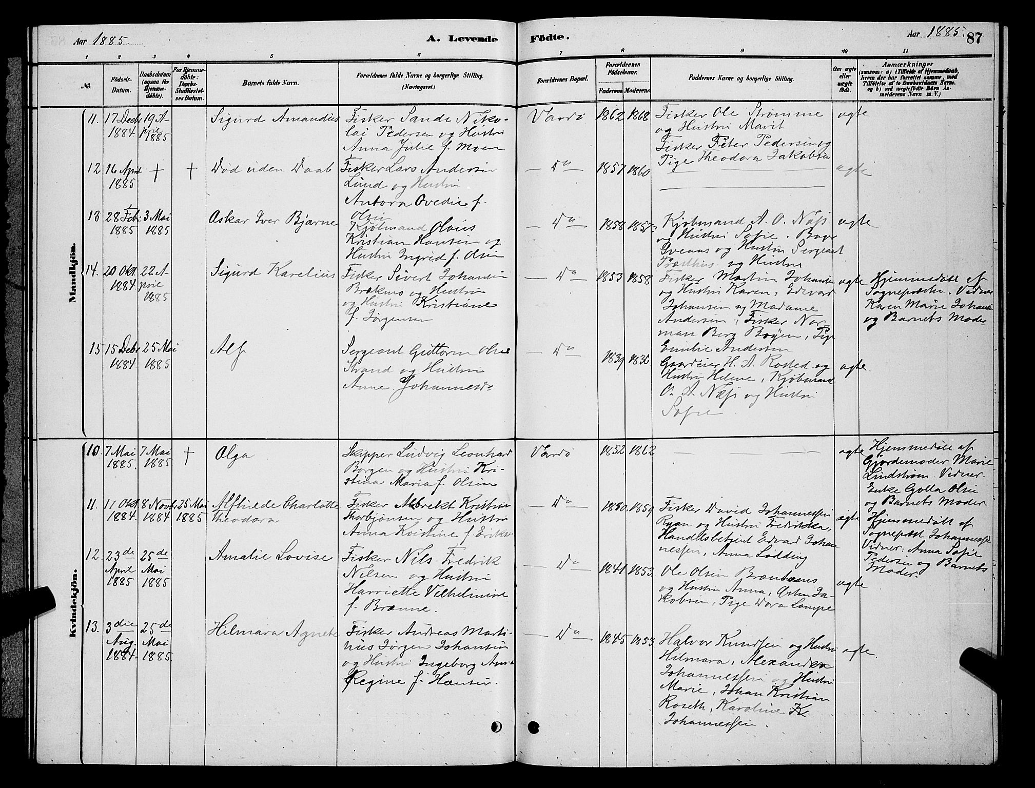 Vardø sokneprestkontor, AV/SATØ-S-1332/H/Hb/L0004klokker: Parish register (copy) no. 4, 1879-1887, p. 87