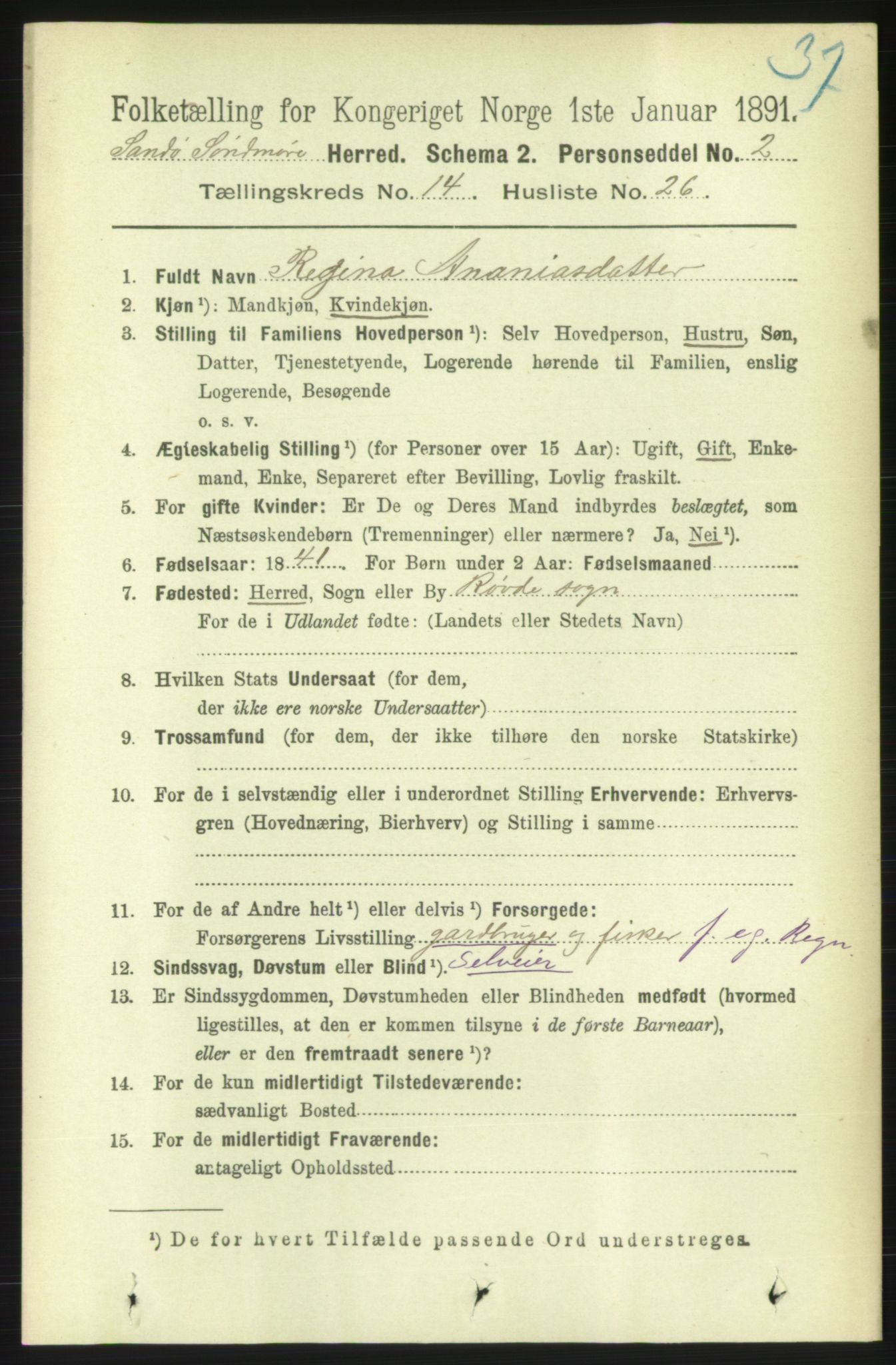 RA, 1891 census for 1514 Sande, 1891, p. 2984