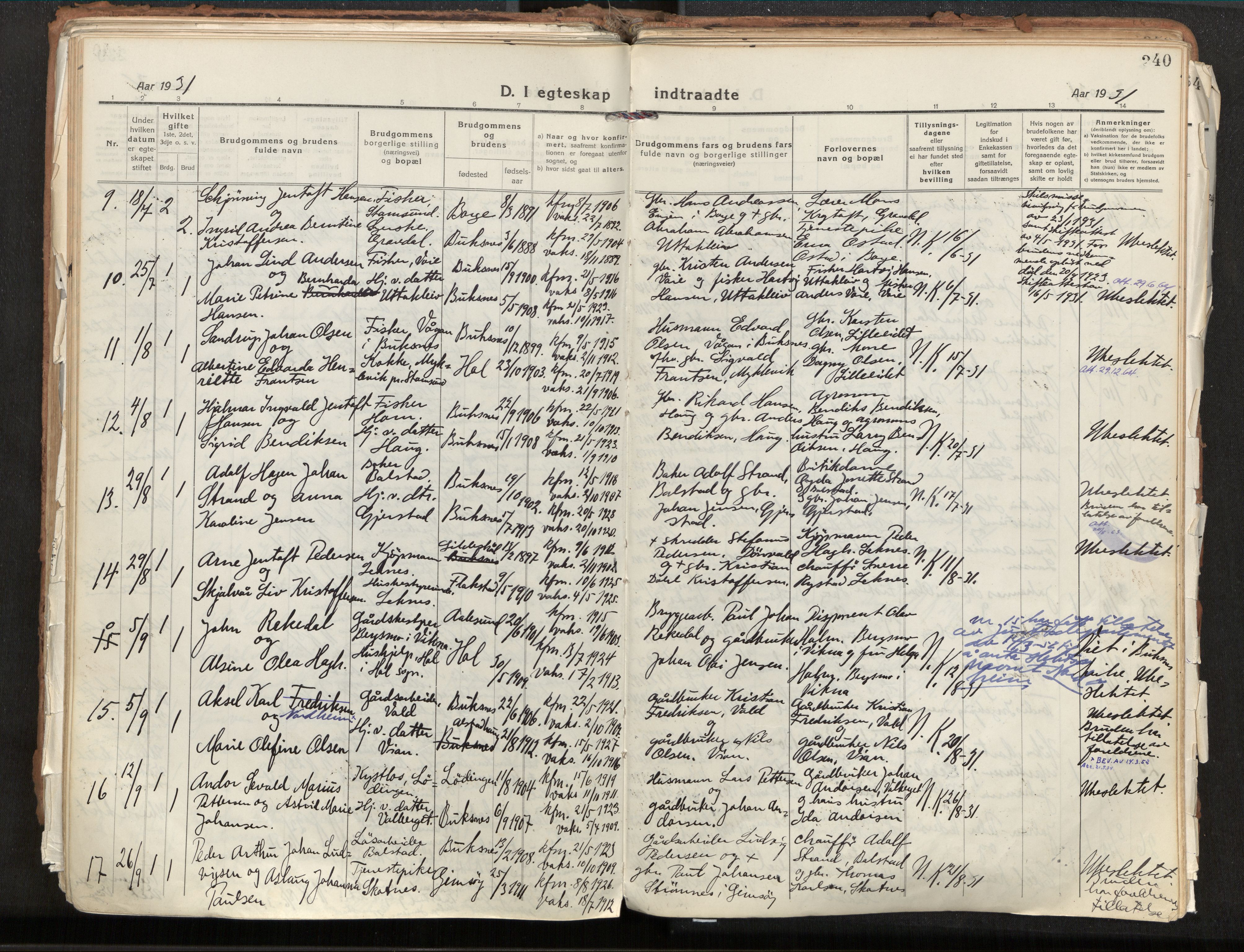 Ministerialprotokoller, klokkerbøker og fødselsregistre - Nordland, AV/SAT-A-1459/881/L1160: Parish register (official) no. 881A13, 1919-1937, p. 240