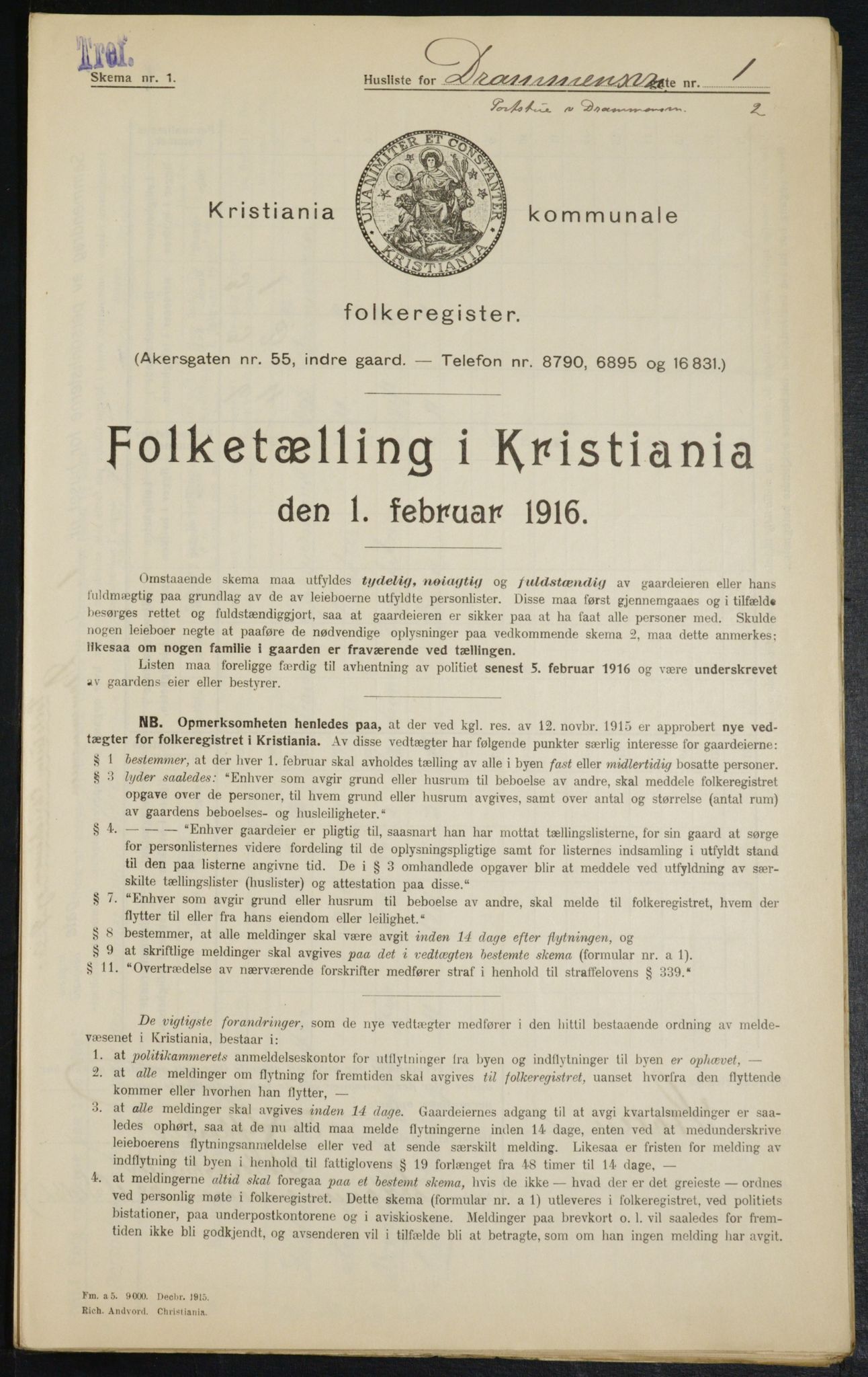 OBA, Municipal Census 1916 for Kristiania, 1916, p. 16333