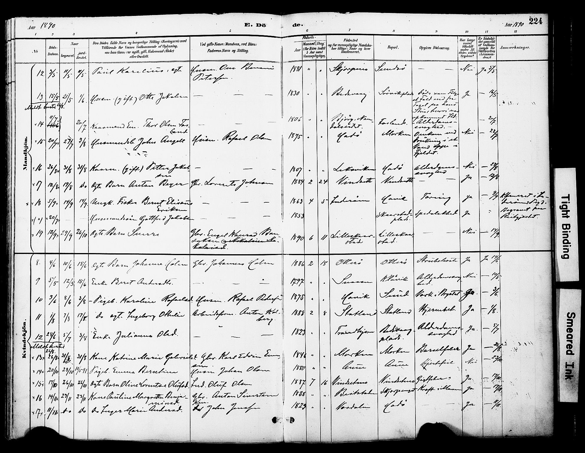 Ministerialprotokoller, klokkerbøker og fødselsregistre - Nord-Trøndelag, SAT/A-1458/774/L0628: Parish register (official) no. 774A02, 1887-1903, p. 224