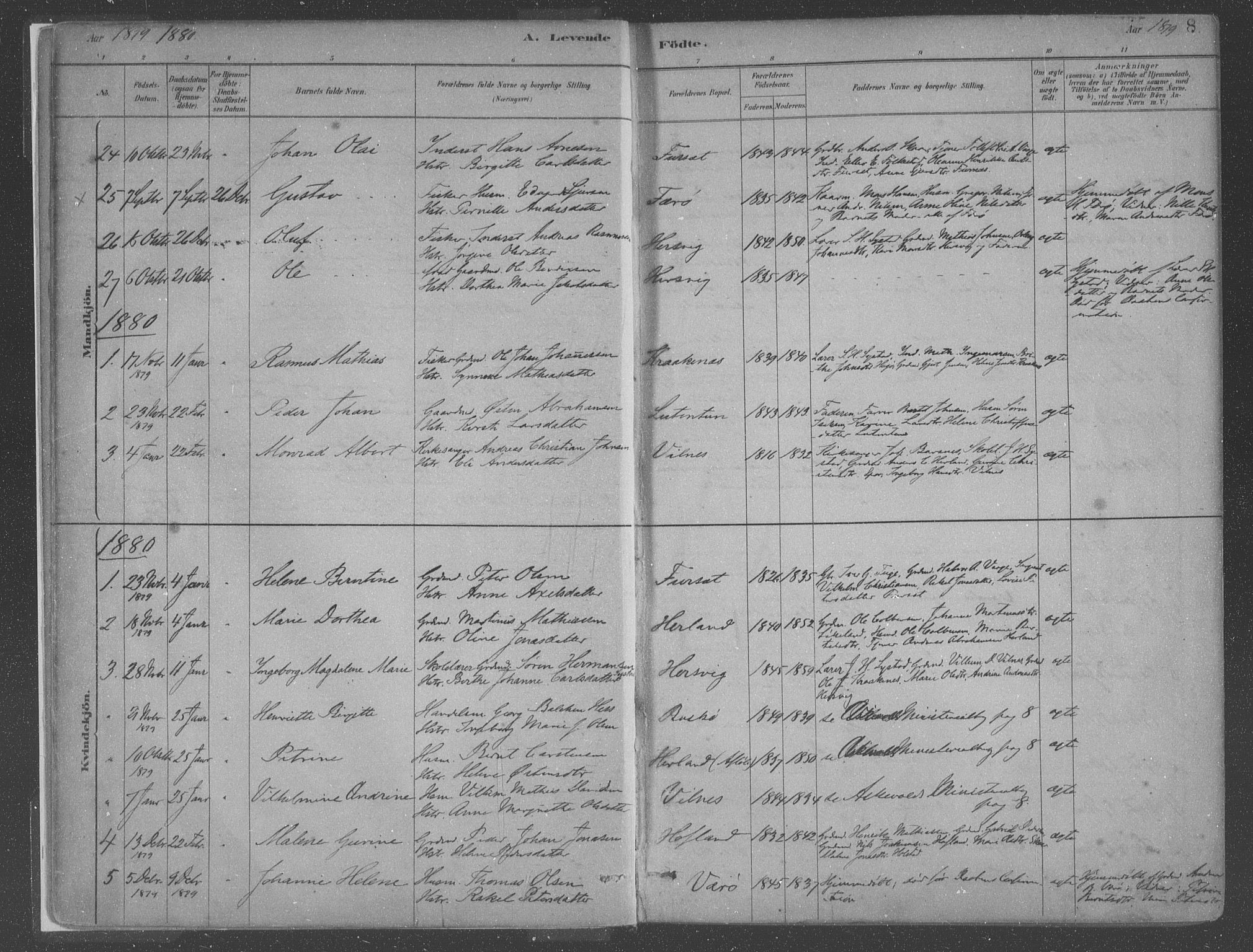 Askvoll sokneprestembete, SAB/A-79501/H/Haa/Haac/L0001: Parish register (official) no. C  1, 1879-1922, p. 8