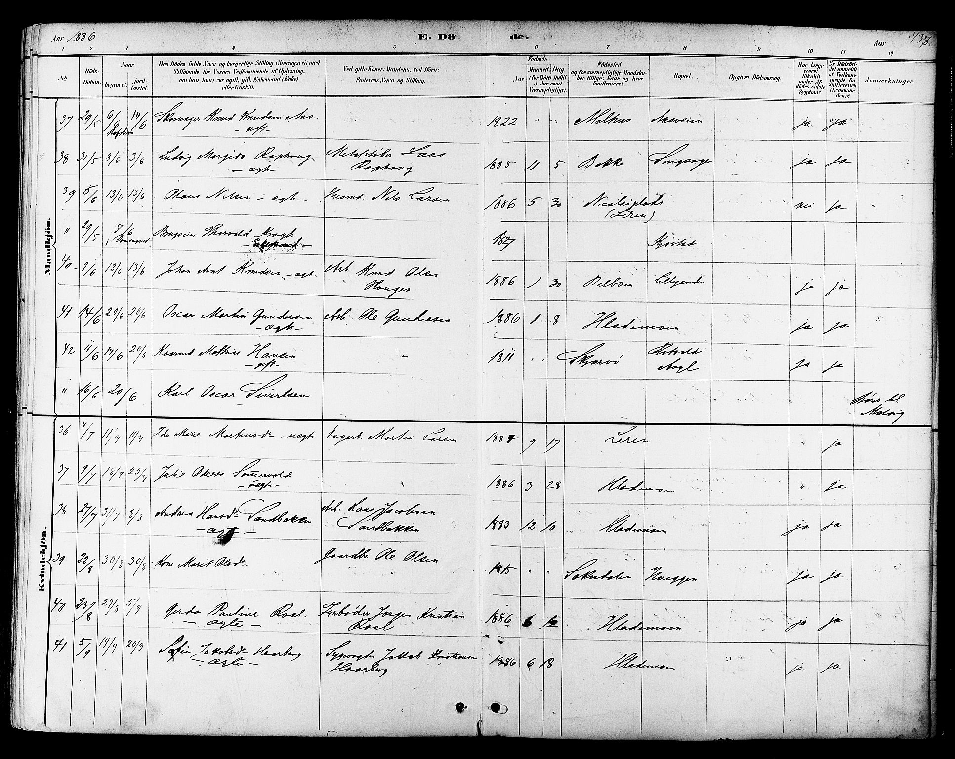 Ministerialprotokoller, klokkerbøker og fødselsregistre - Sør-Trøndelag, AV/SAT-A-1456/606/L0294: Parish register (official) no. 606A09, 1878-1886, p. 438