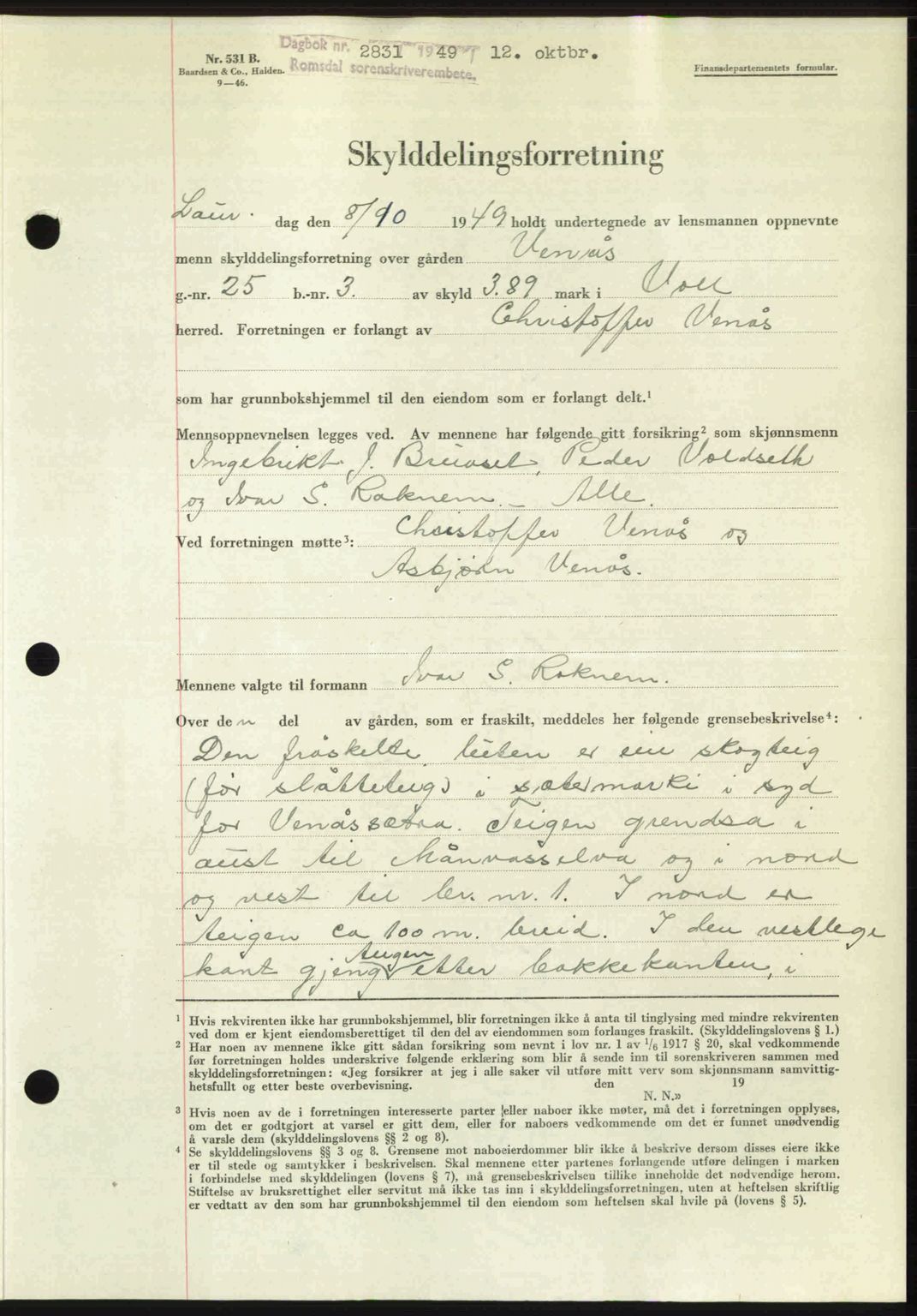 Romsdal sorenskriveri, AV/SAT-A-4149/1/2/2C: Mortgage book no. A31, 1949-1949, Diary no: : 2831/1949