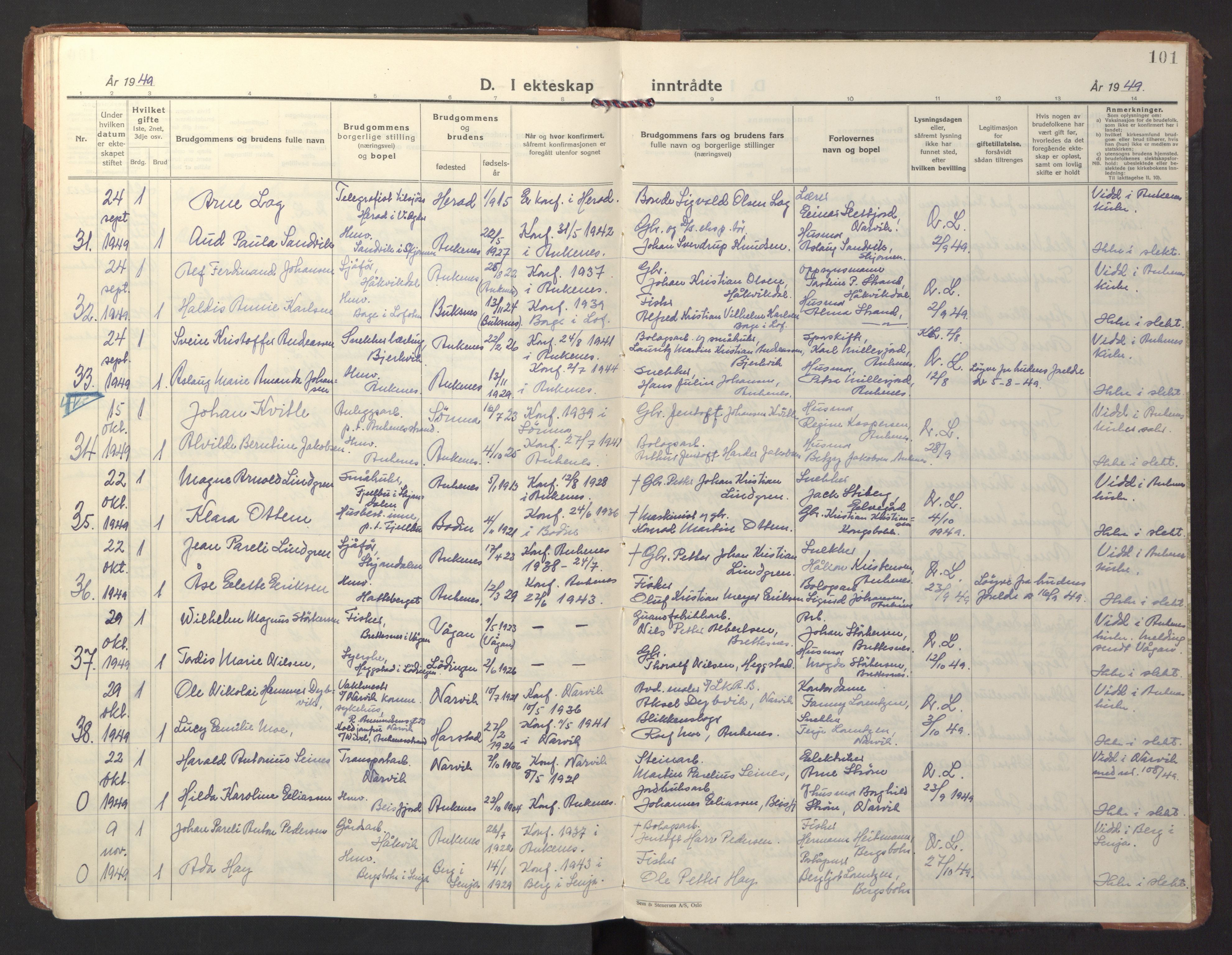 Ministerialprotokoller, klokkerbøker og fødselsregistre - Nordland, AV/SAT-A-1459/866/L0948: Parish register (official) no. 866A11, 1929-1949, p. 101