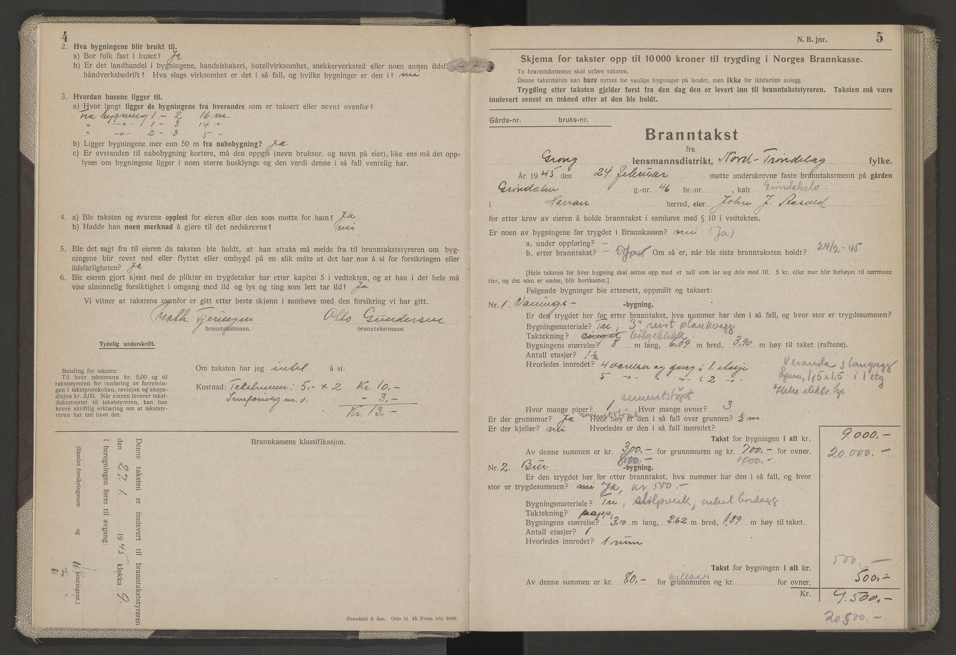 Norges Brannkasse Grong, AV/SAT-A-5553/Fb/L0001: Branntakstprotokoll, 1945-1955