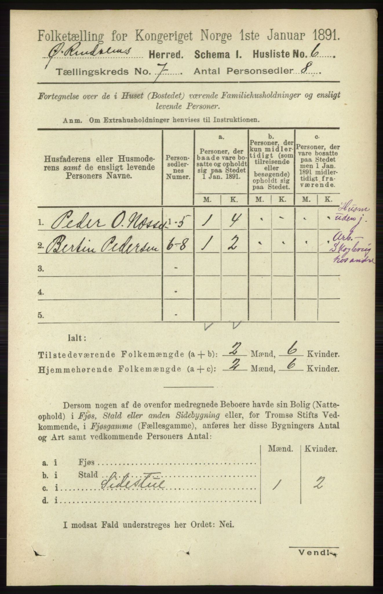 RA, 1891 census for 0433 Øvre Rendal, 1891, p. 1789