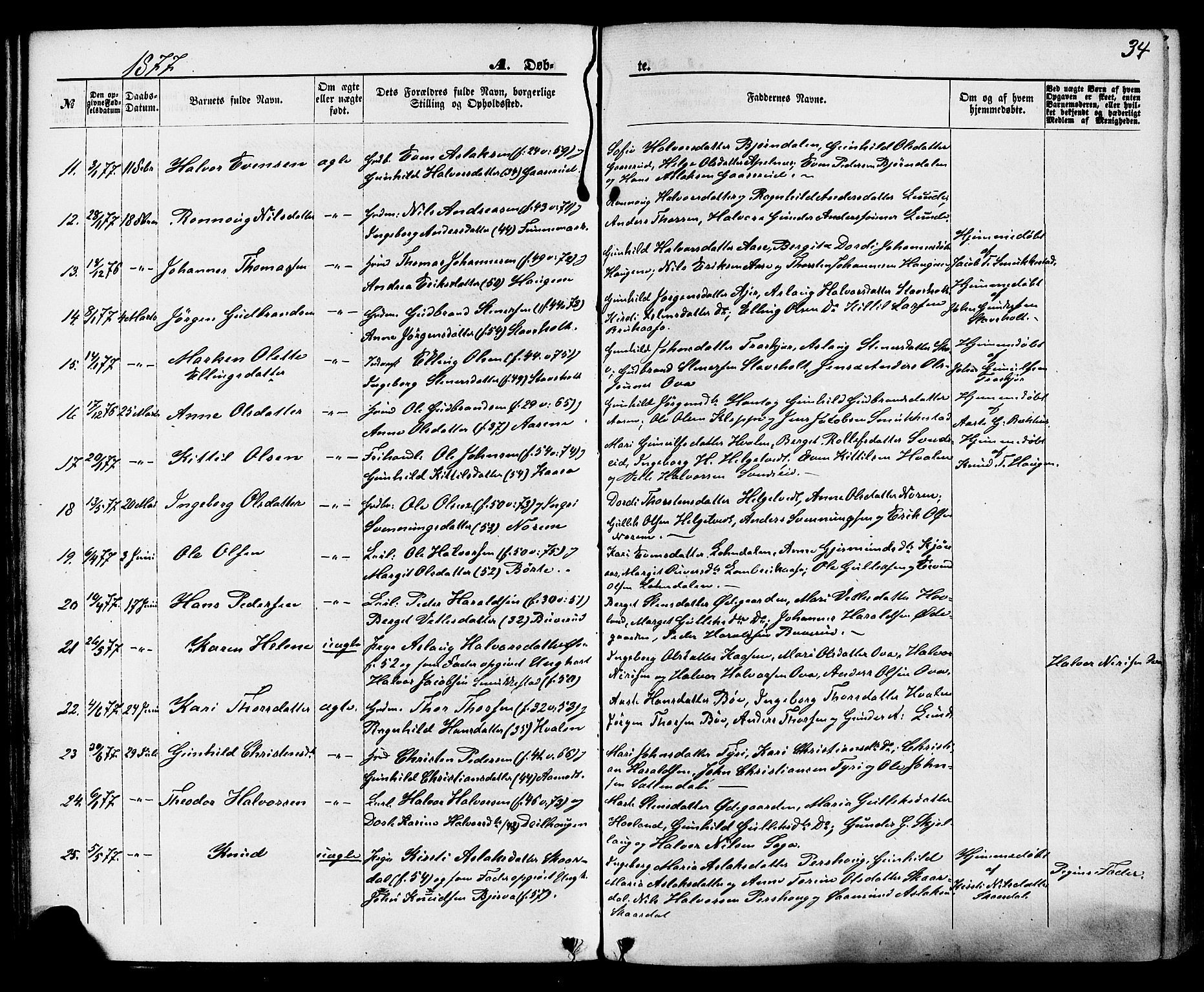 Lunde kirkebøker, SAKO/A-282/F/Fa/L0001: Parish register (official) no. I 1, 1866-1883, p. 34
