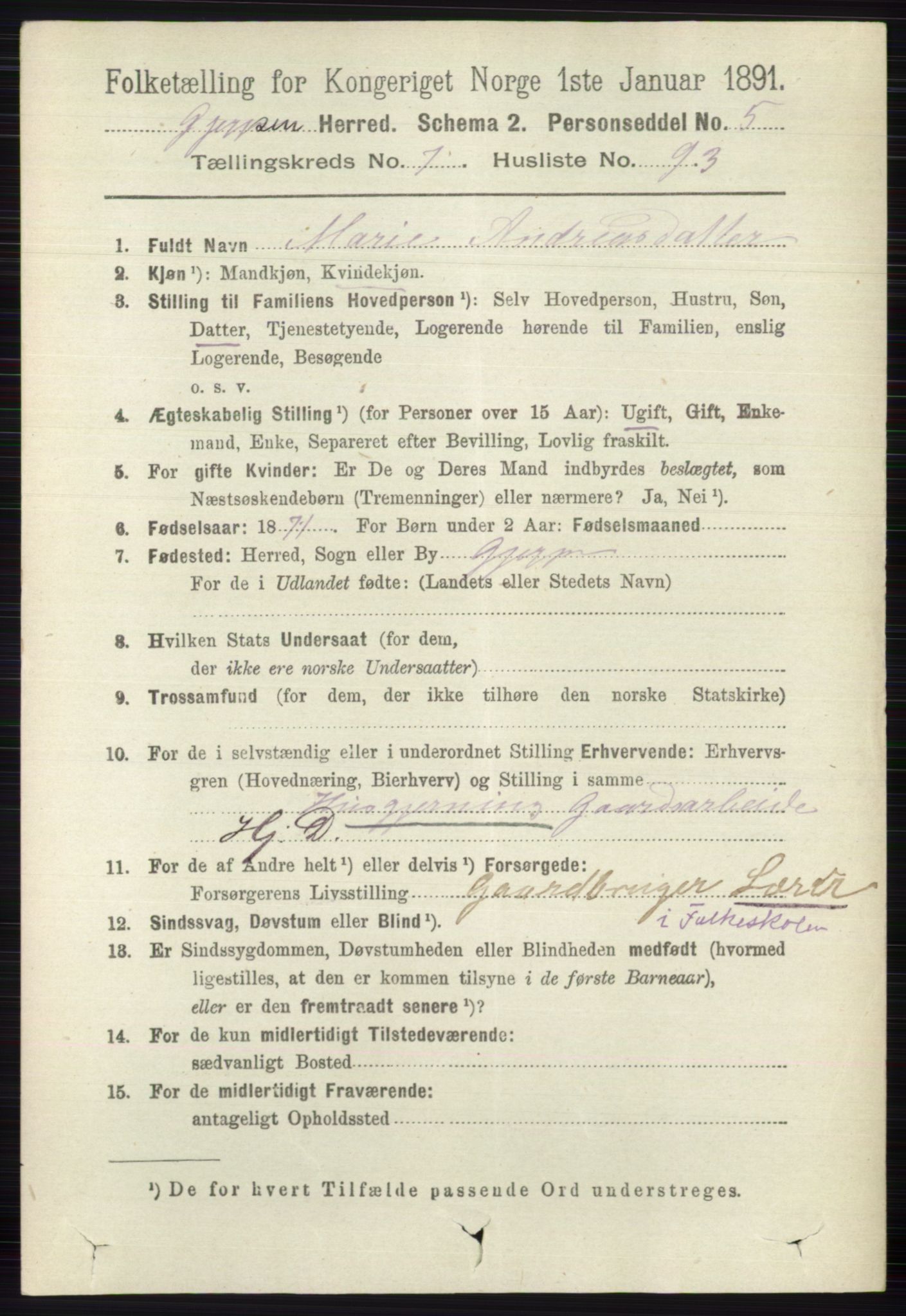 RA, 1891 census for 0812 Gjerpen, 1891, p. 3889