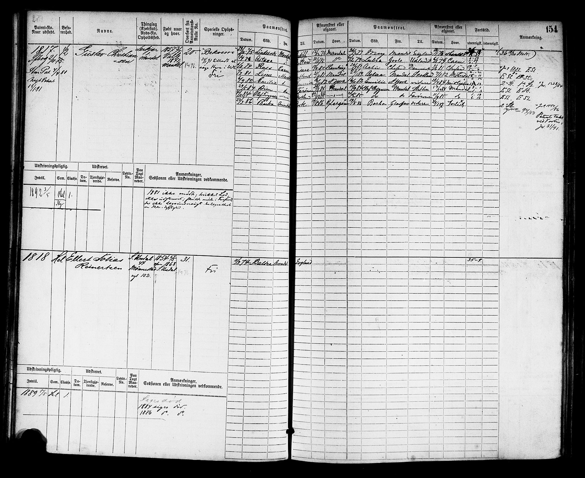 Mandal mønstringskrets, AV/SAK-2031-0016/F/Fb/L0003: Hovedrulle nr 1513-2278, L-8, 1873-1920, p. 157