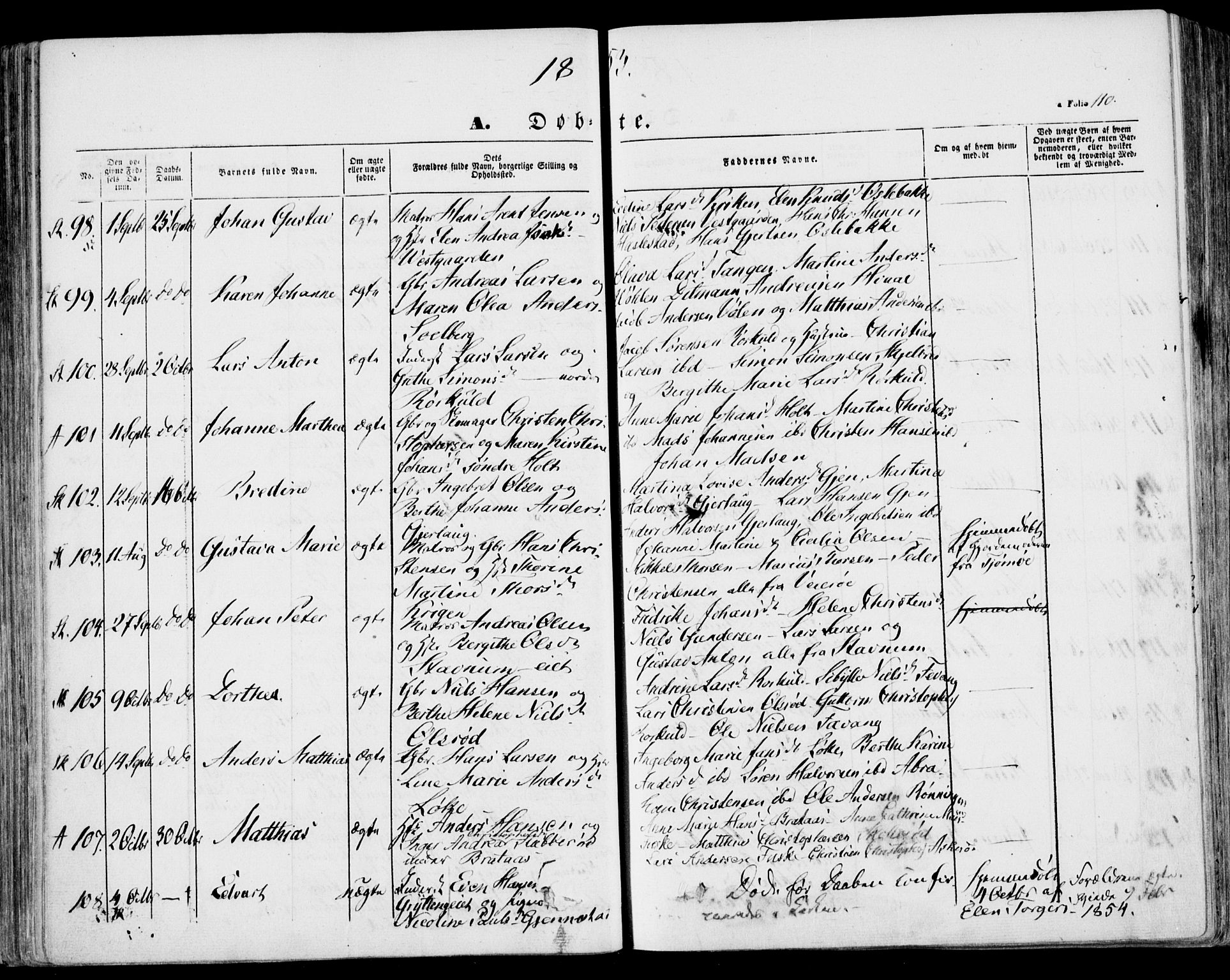 Stokke kirkebøker, AV/SAKO-A-320/F/Fa/L0007: Parish register (official) no. I 7, 1844-1857, p. 110