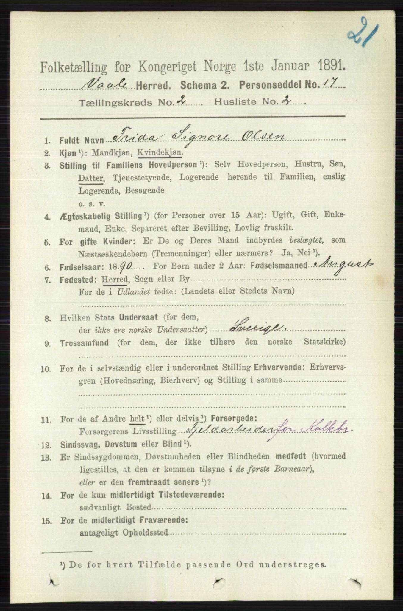 RA, 1891 census for 0716 Våle, 1891, p. 452