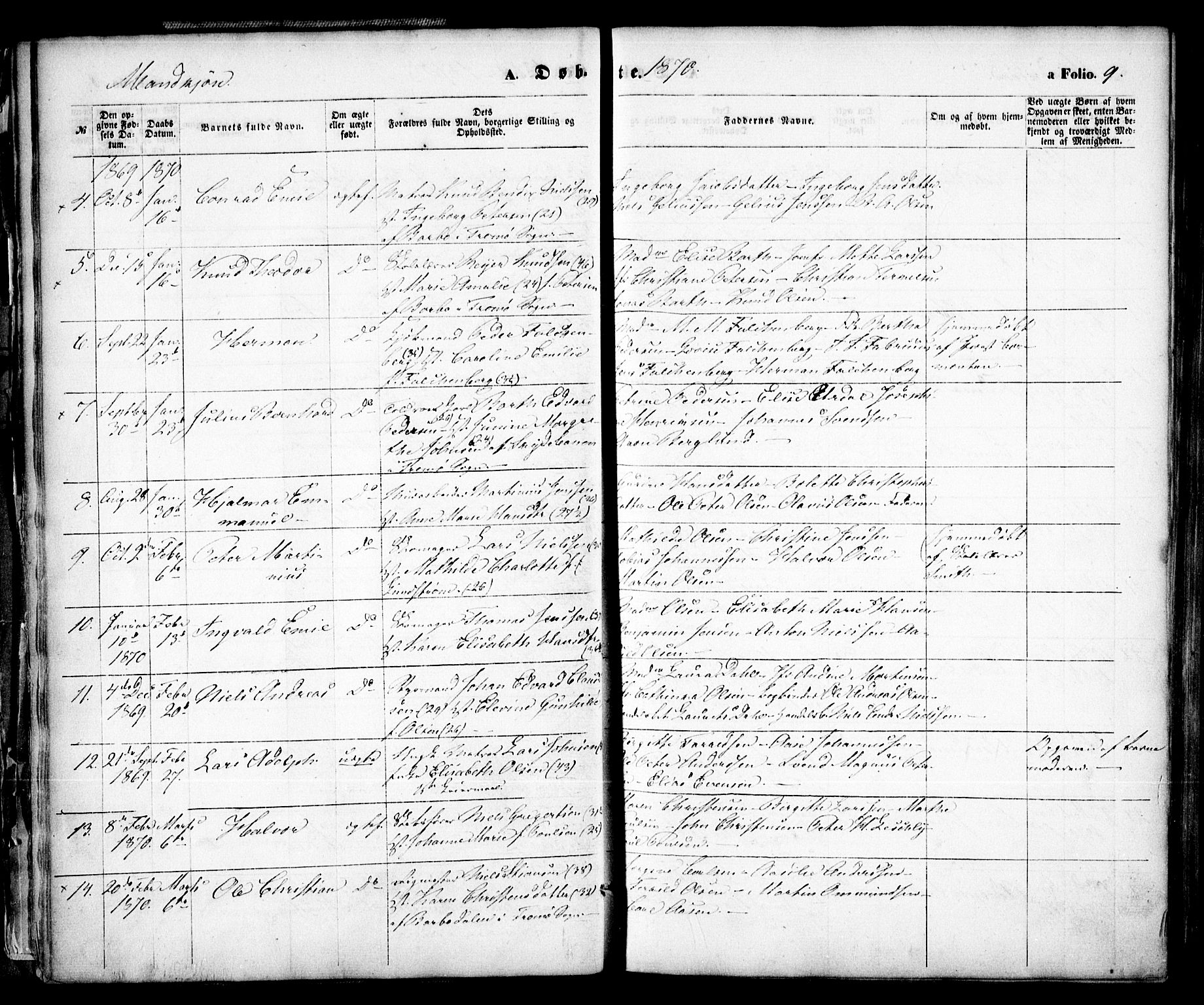 Arendal sokneprestkontor, Trefoldighet, SAK/1111-0040/F/Fa/L0007: Parish register (official) no. A 7, 1868-1878, p. 9