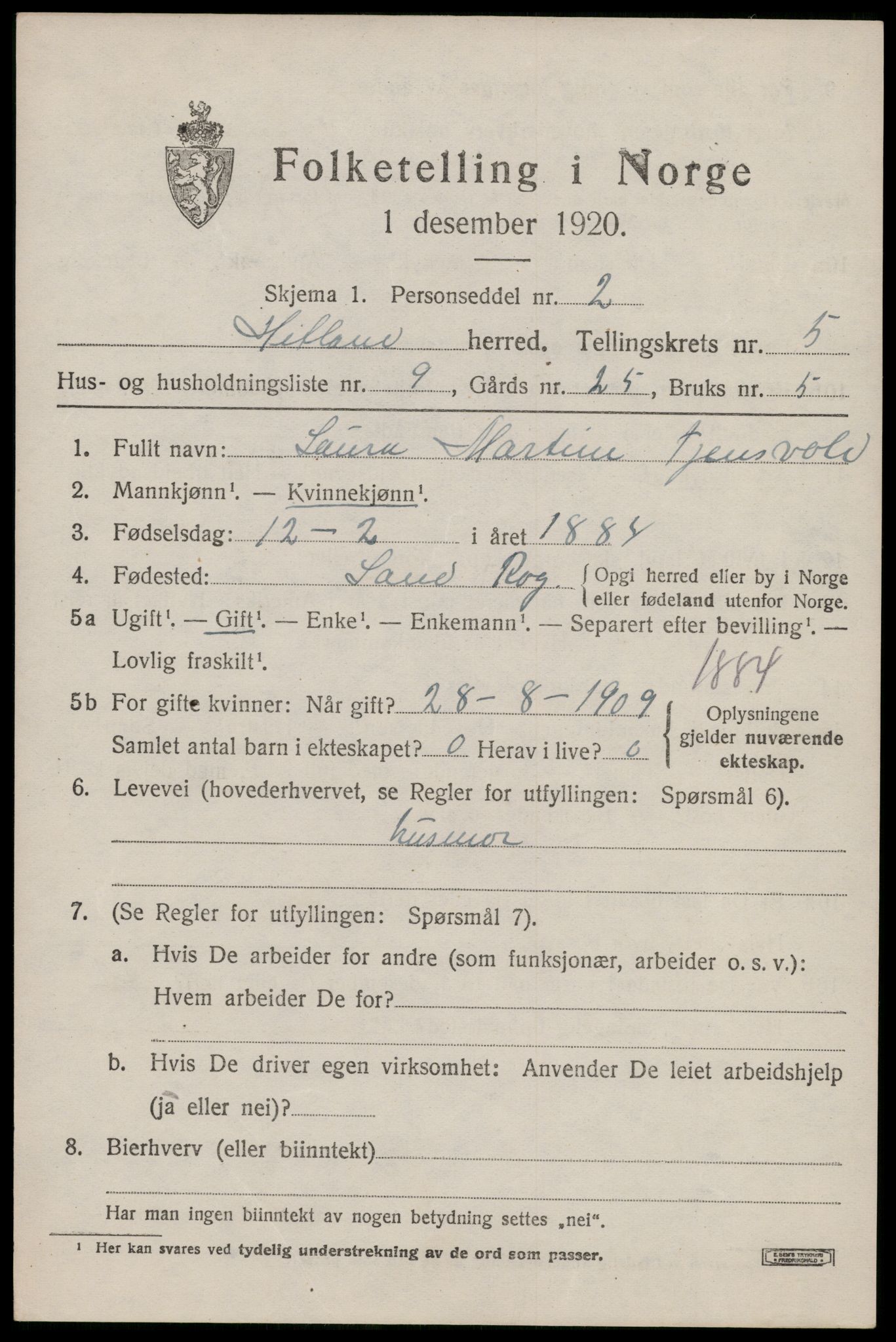 SAST, 1920 census for Hetland, 1920, p. 8479