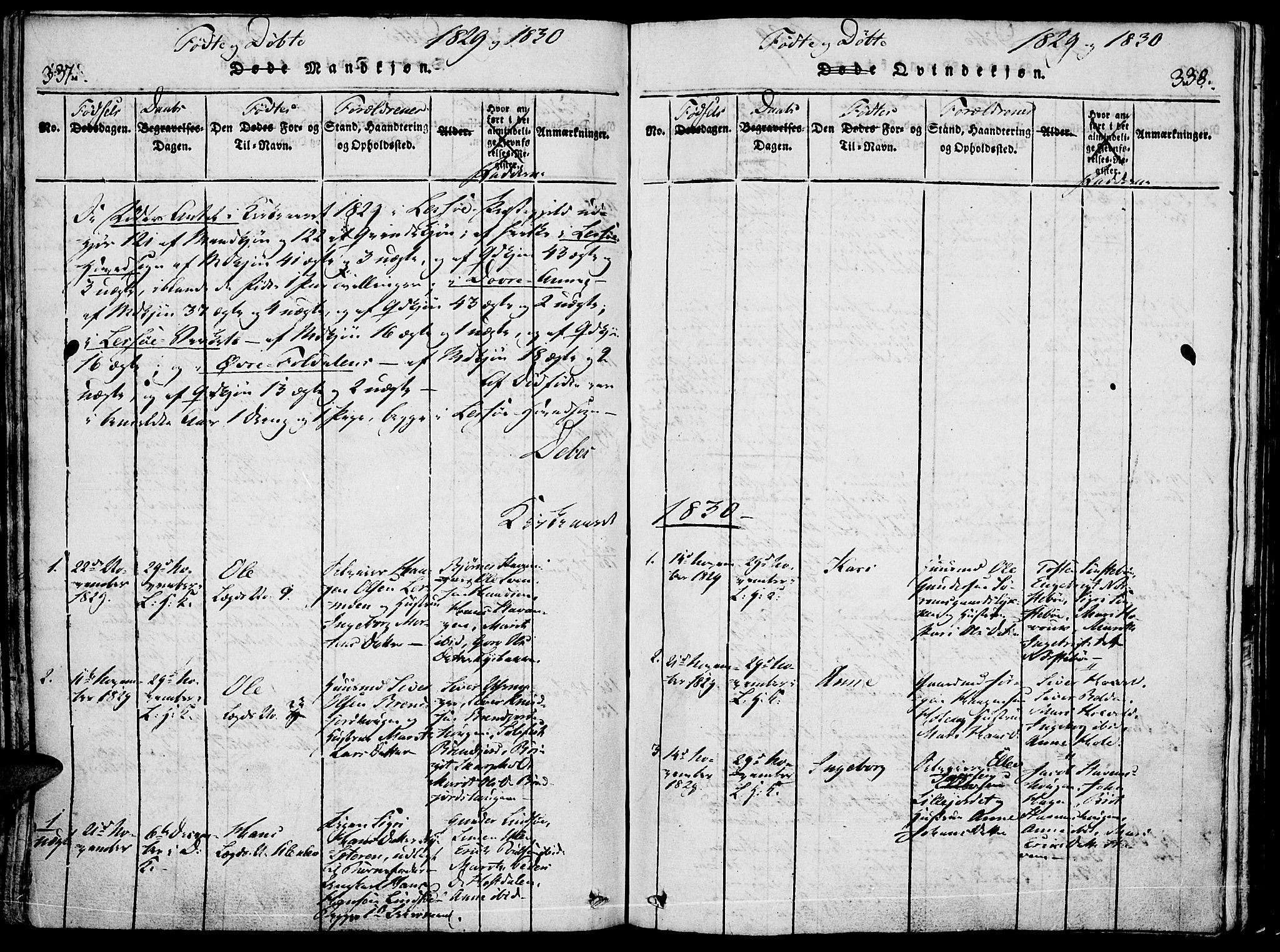 Lesja prestekontor, AV/SAH-PREST-068/H/Ha/Haa/L0004: Parish register (official) no. 4, 1820-1829, p. 337-338