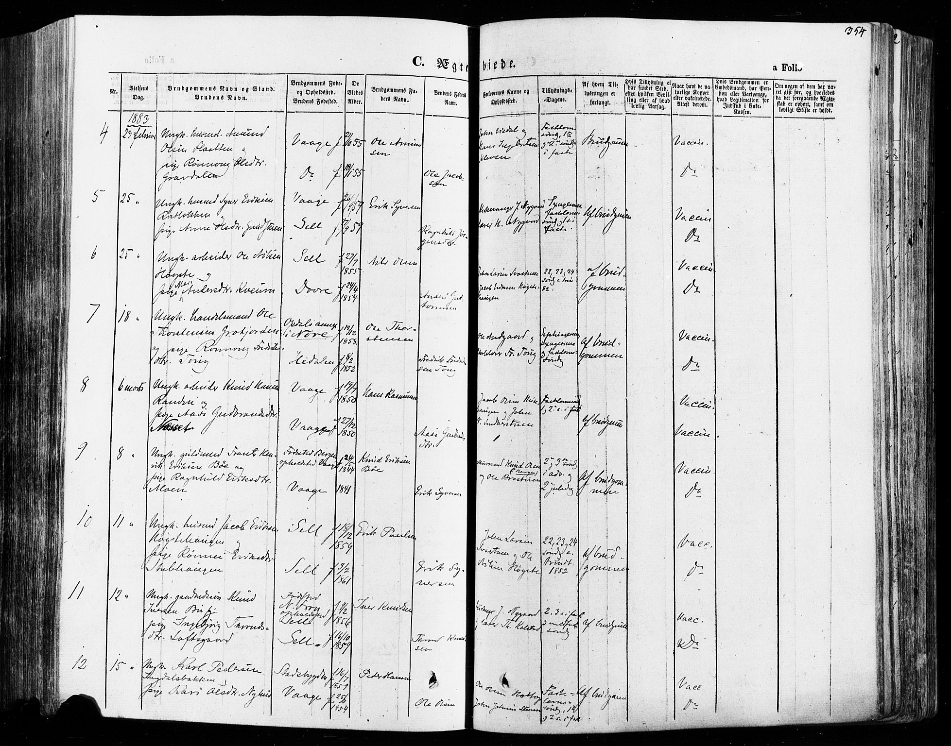 Vågå prestekontor, AV/SAH-PREST-076/H/Ha/Haa/L0007: Parish register (official) no. 7 /1, 1872-1886, p. 354