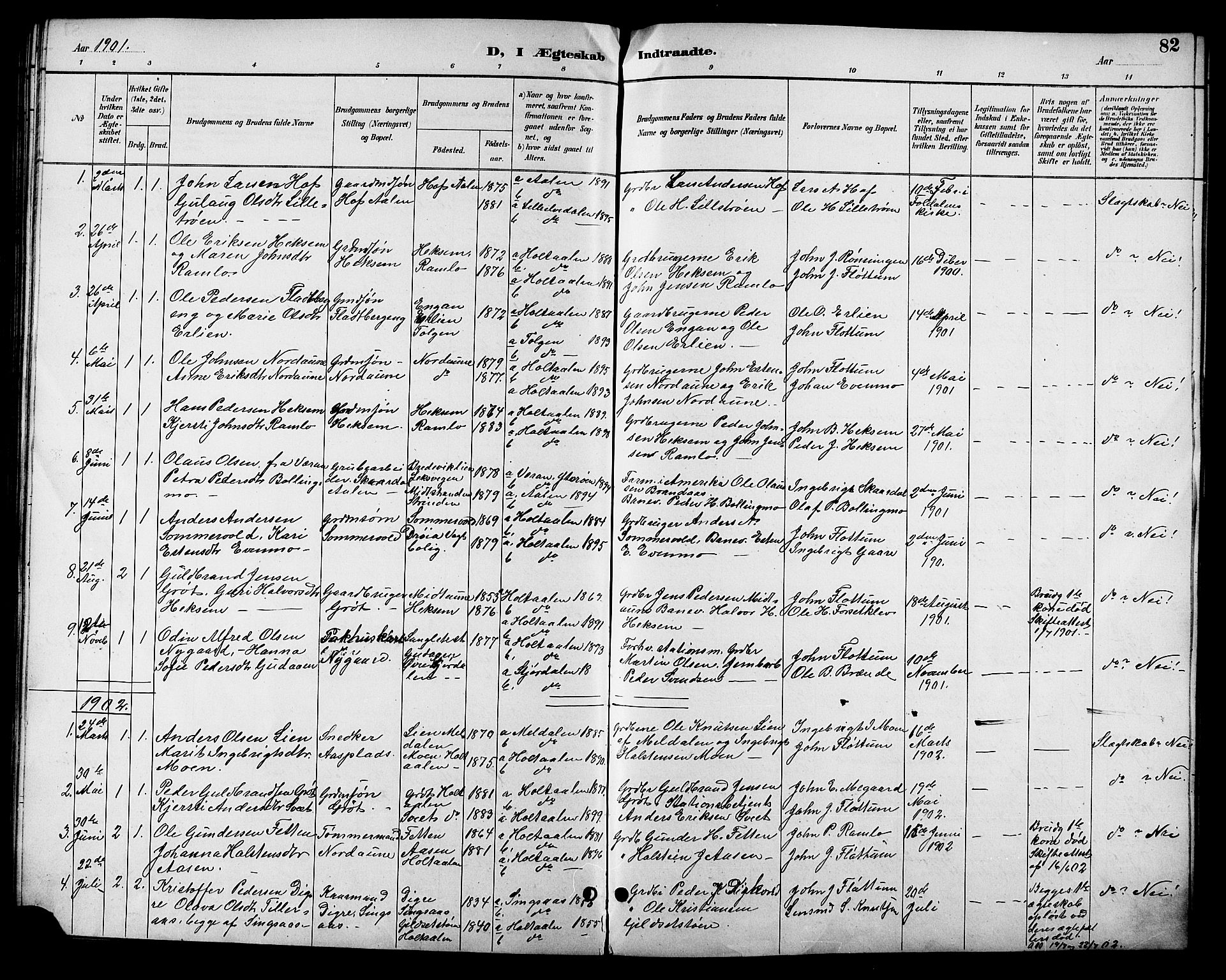 Ministerialprotokoller, klokkerbøker og fødselsregistre - Sør-Trøndelag, SAT/A-1456/685/L0978: Parish register (copy) no. 685C03, 1891-1907, p. 82