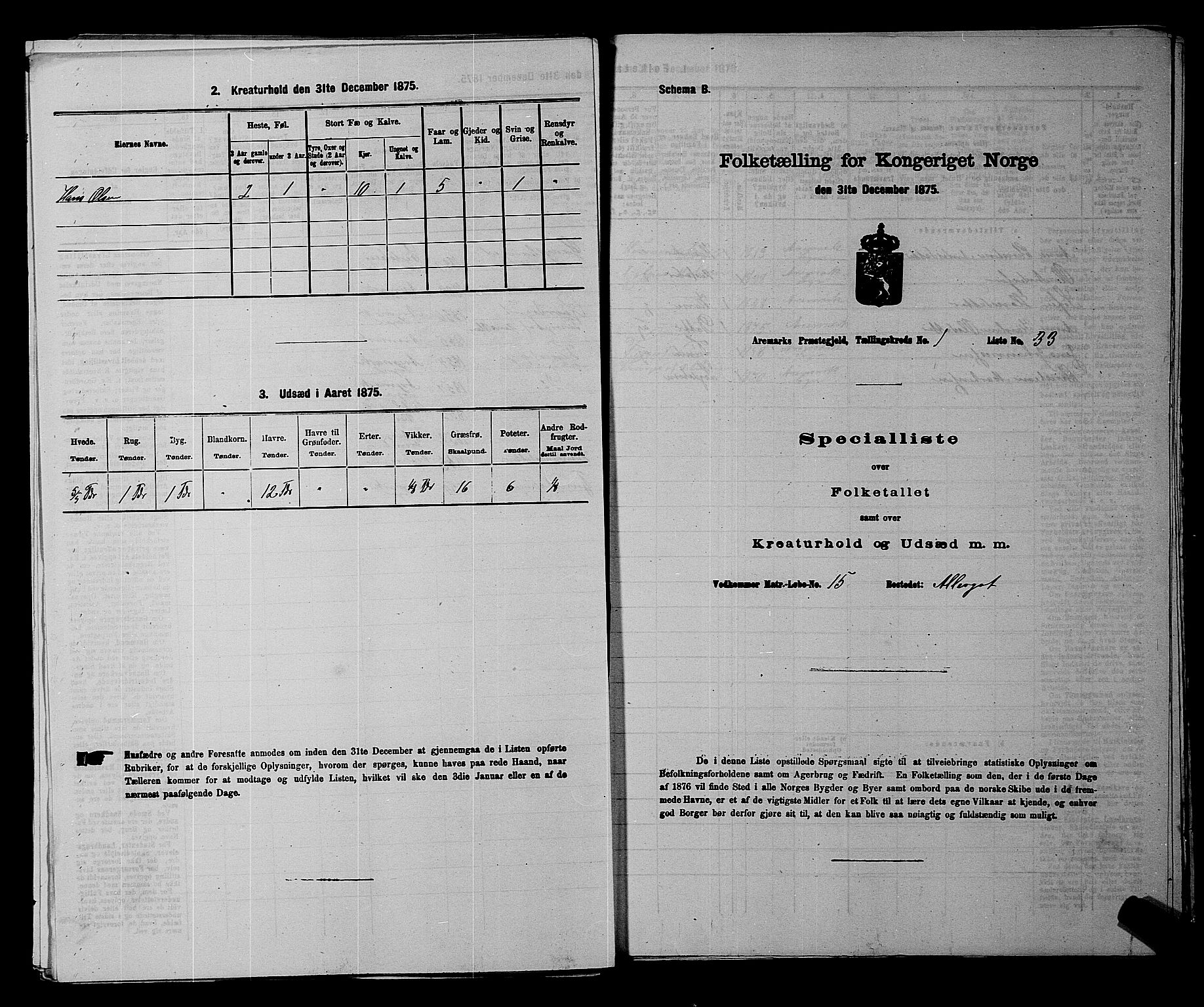 RA, 1875 census for 0118P Aremark, 1875, p. 175