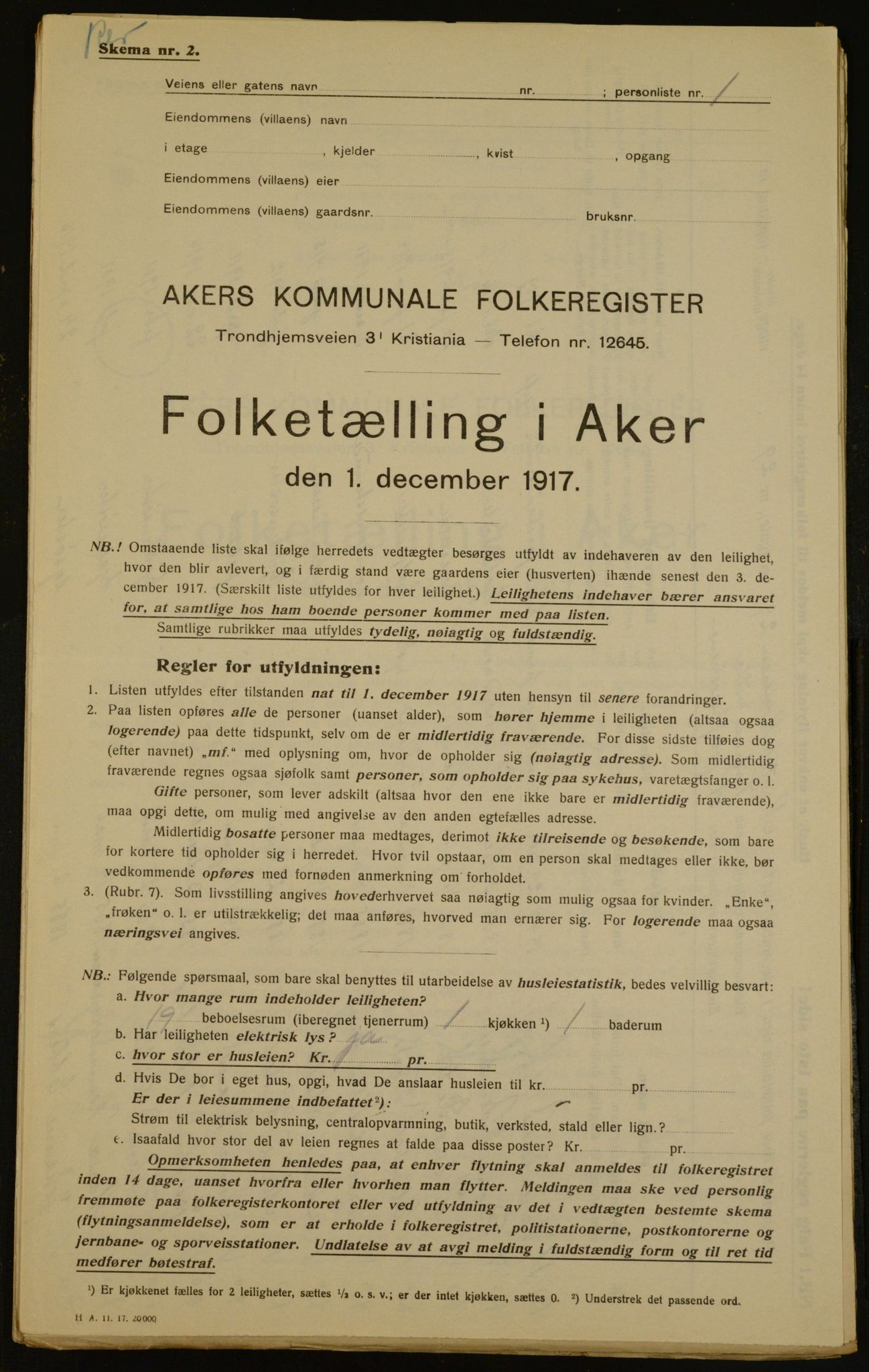 OBA, Municipal Census 1917 for Aker, 1917, p. 4268