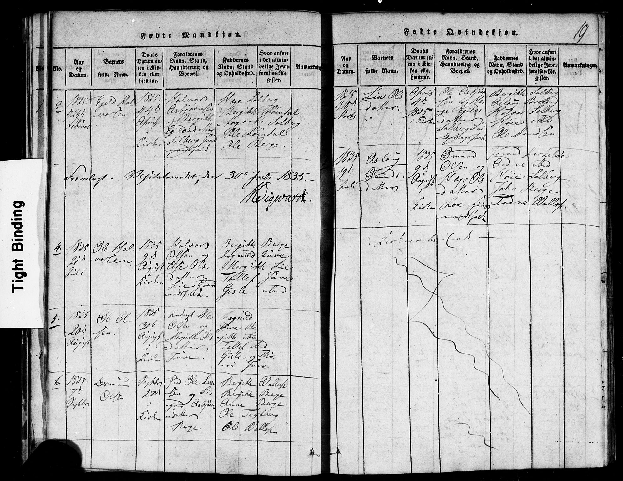 Rauland kirkebøker, SAKO/A-292/F/Fa/L0002: Parish register (official) no. 2, 1815-1860, p. 19