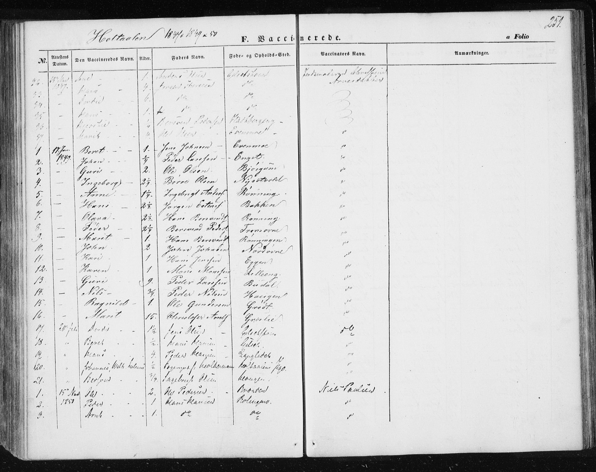 Ministerialprotokoller, klokkerbøker og fødselsregistre - Sør-Trøndelag, SAT/A-1456/685/L0963: Parish register (official) no. 685A06 /1, 1846-1859, p. 251
