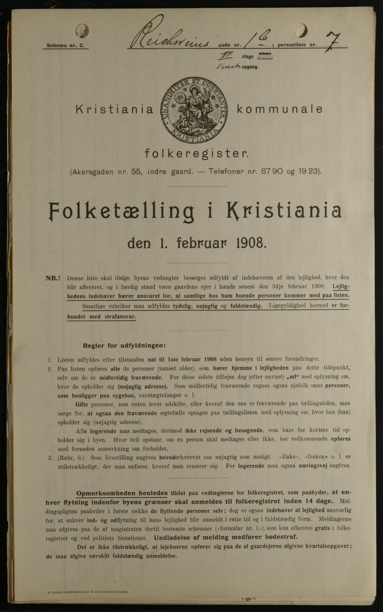 OBA, Municipal Census 1908 for Kristiania, 1908, p. 74308