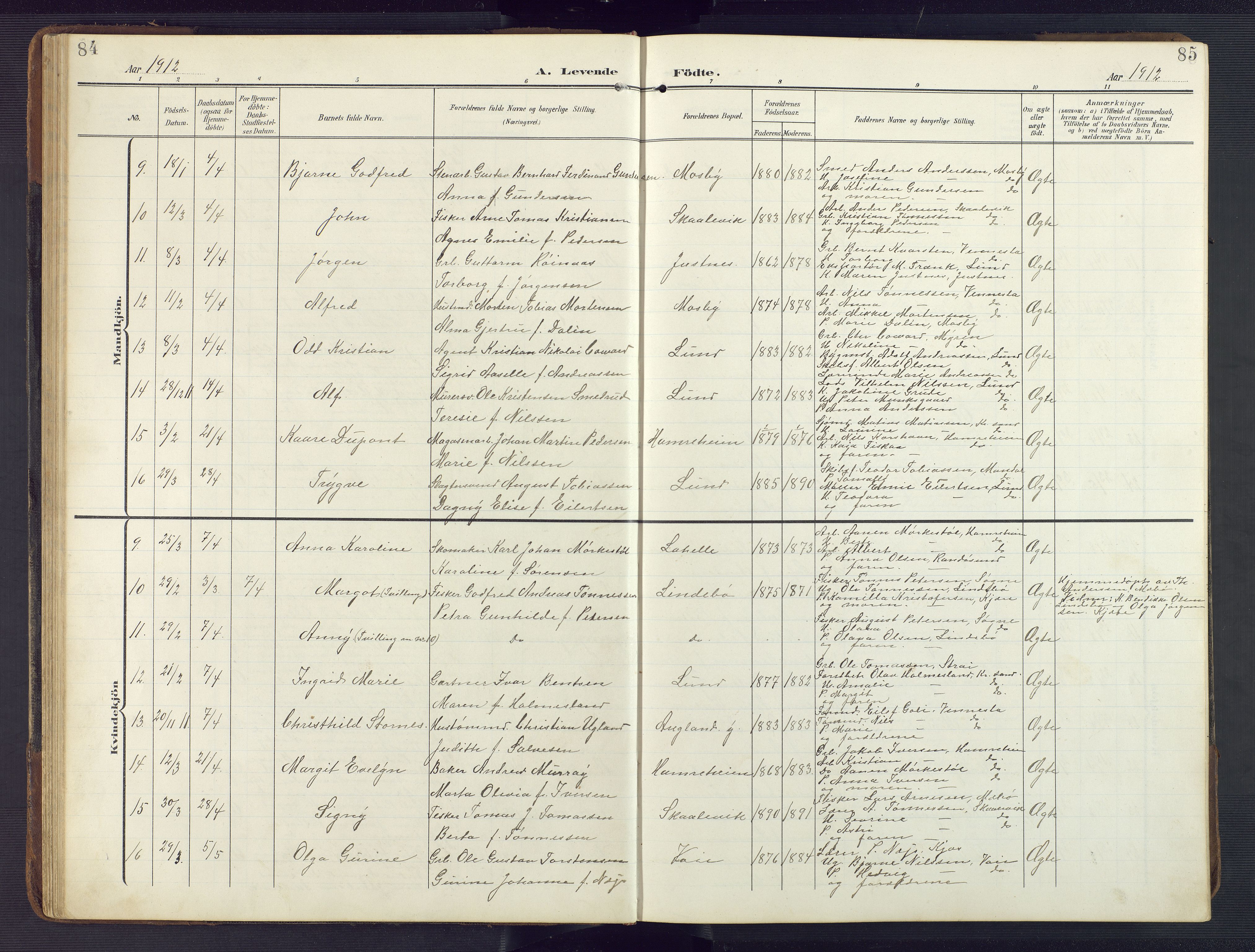 Oddernes sokneprestkontor, SAK/1111-0033/F/Fb/Fba/L0010: Parish register (copy) no. B 10, 1907-1941, p. 84-85