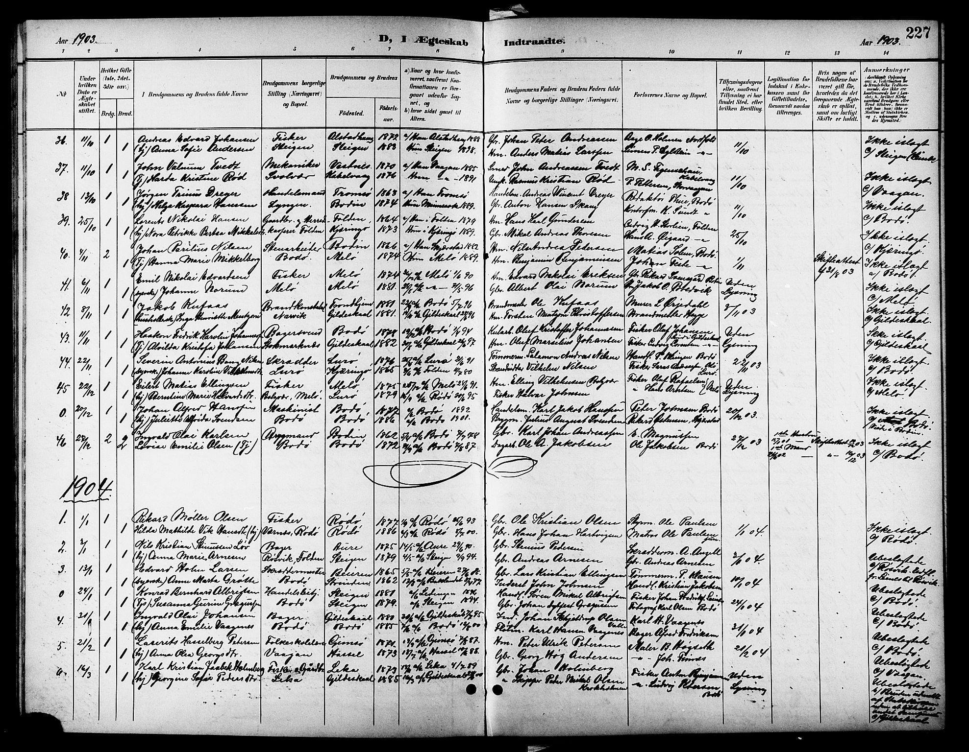 Ministerialprotokoller, klokkerbøker og fødselsregistre - Nordland, SAT/A-1459/801/L0033: Parish register (copy) no. 801C08, 1898-1910, p. 227