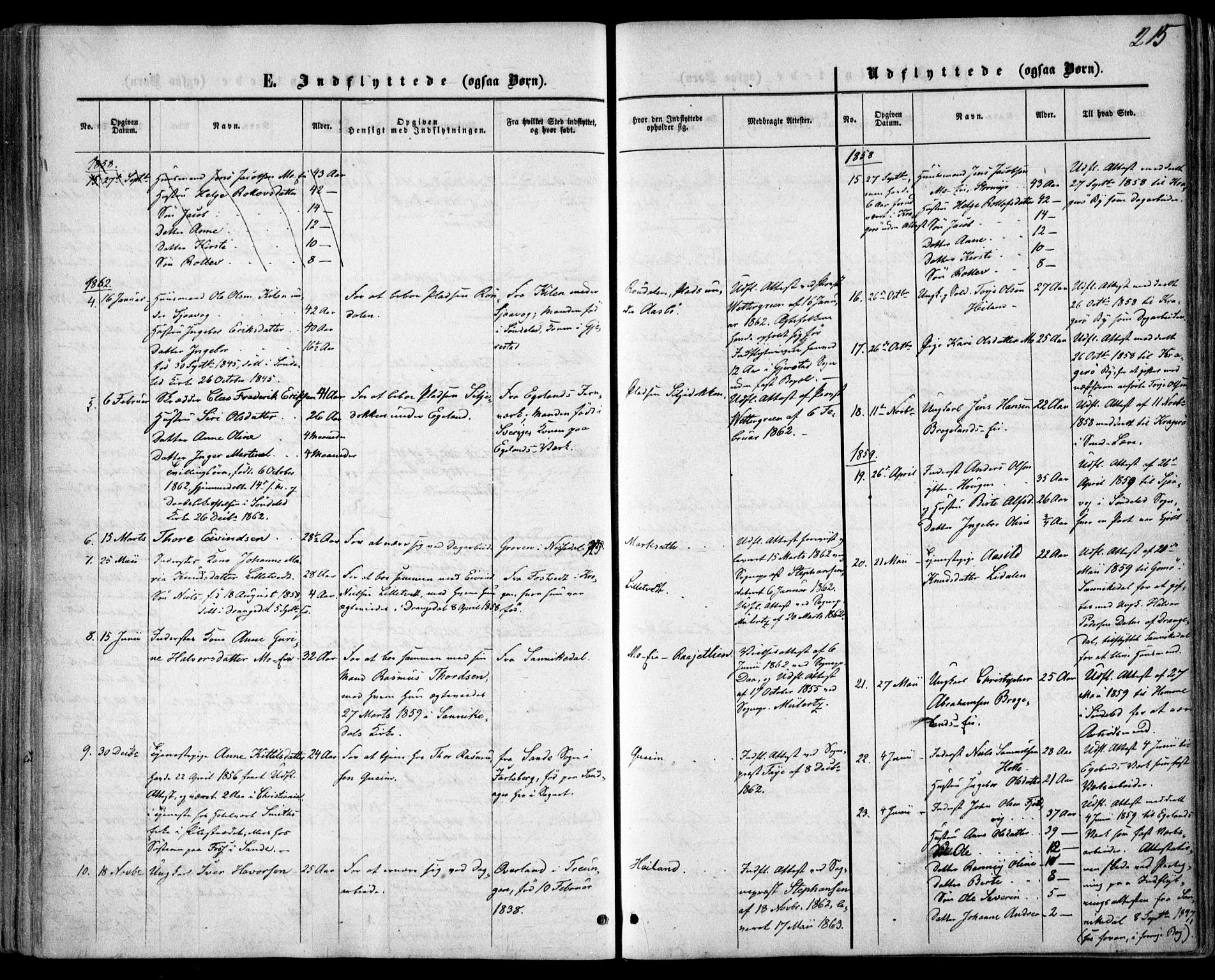 Gjerstad sokneprestkontor, SAK/1111-0014/F/Fa/Faa/L0007: Parish register (official) no. A 7, 1858-1875, p. 215