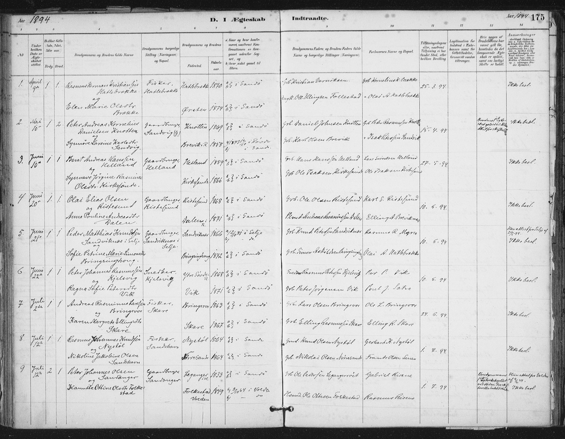 Ministerialprotokoller, klokkerbøker og fødselsregistre - Møre og Romsdal, SAT/A-1454/503/L0037: Parish register (official) no. 503A05, 1884-1900, p. 175