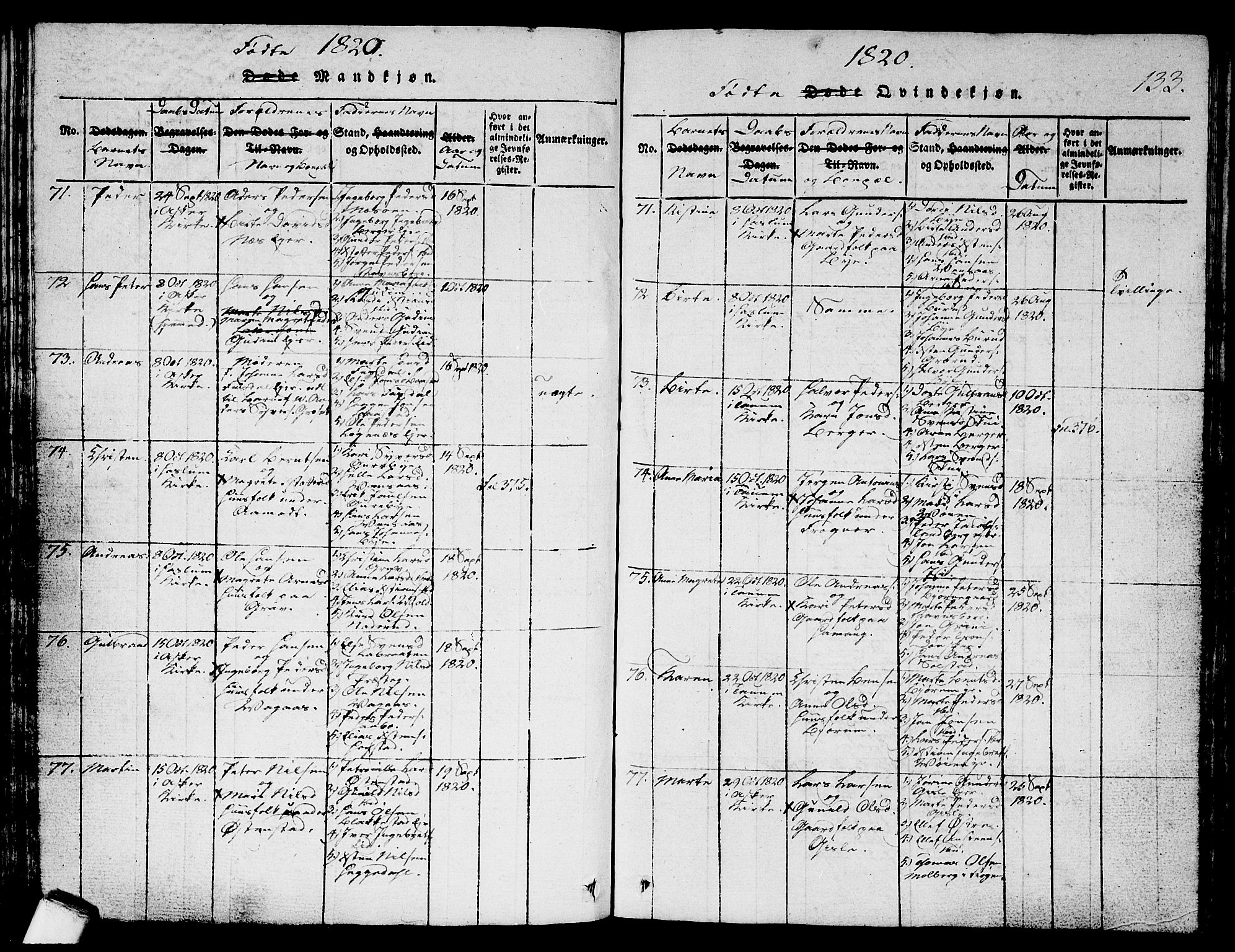 Asker prestekontor Kirkebøker, SAO/A-10256a/G/Ga/L0001: Parish register (copy) no. I 1, 1814-1830, p. 133