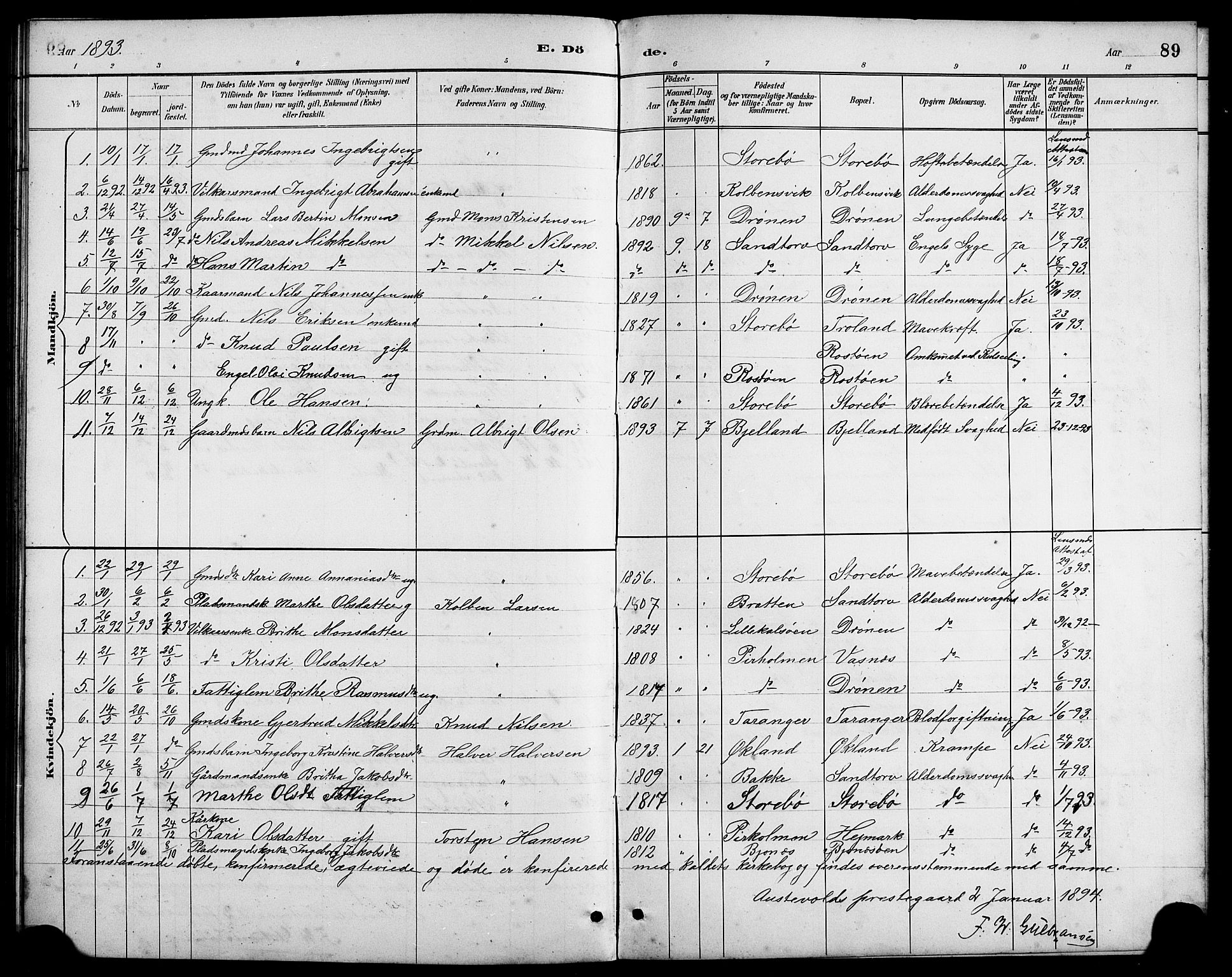 Austevoll Sokneprestembete, SAB/A-74201/H/Hab: Parish register (copy) no. A 3, 1889-1900, p. 89