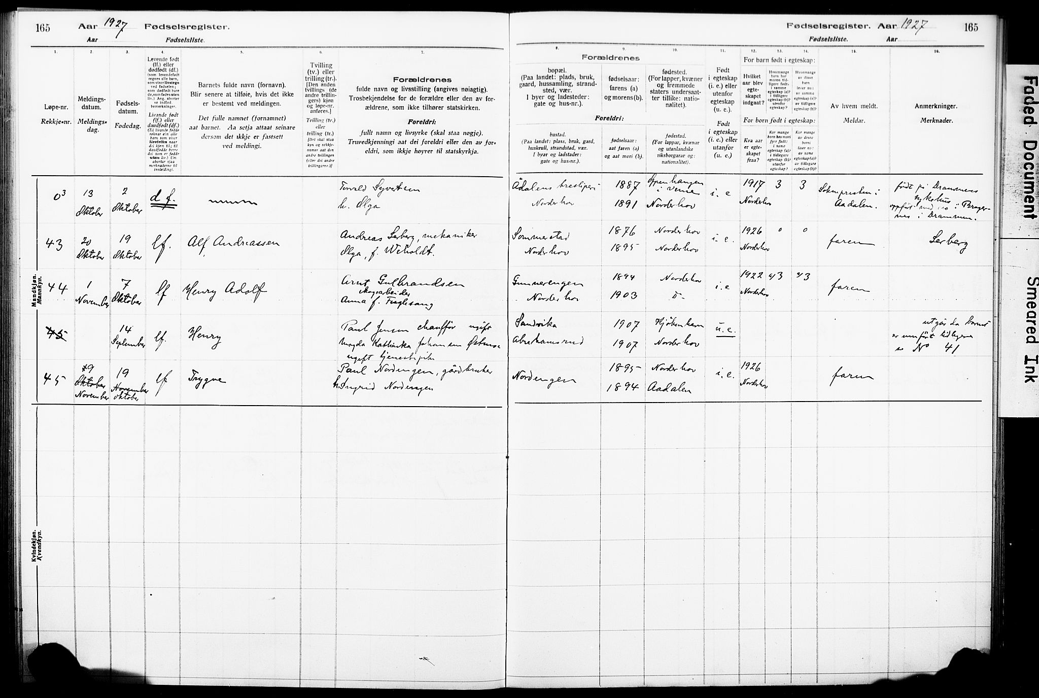 Norderhov kirkebøker, AV/SAKO-A-237/J/Ja/L0001: Birth register no. 1, 1916-1930, p. 165