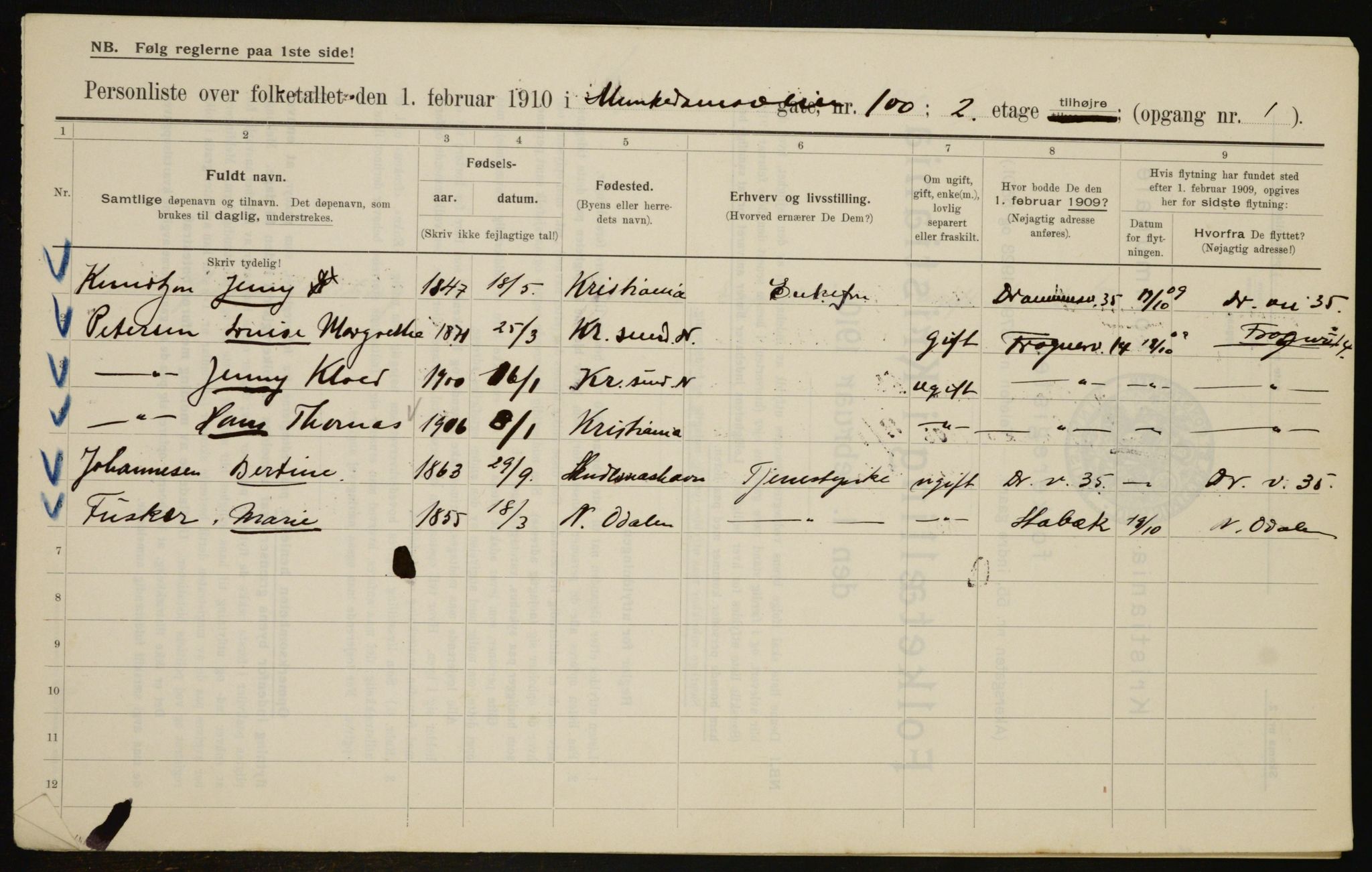 OBA, Municipal Census 1910 for Kristiania, 1910, p. 65592