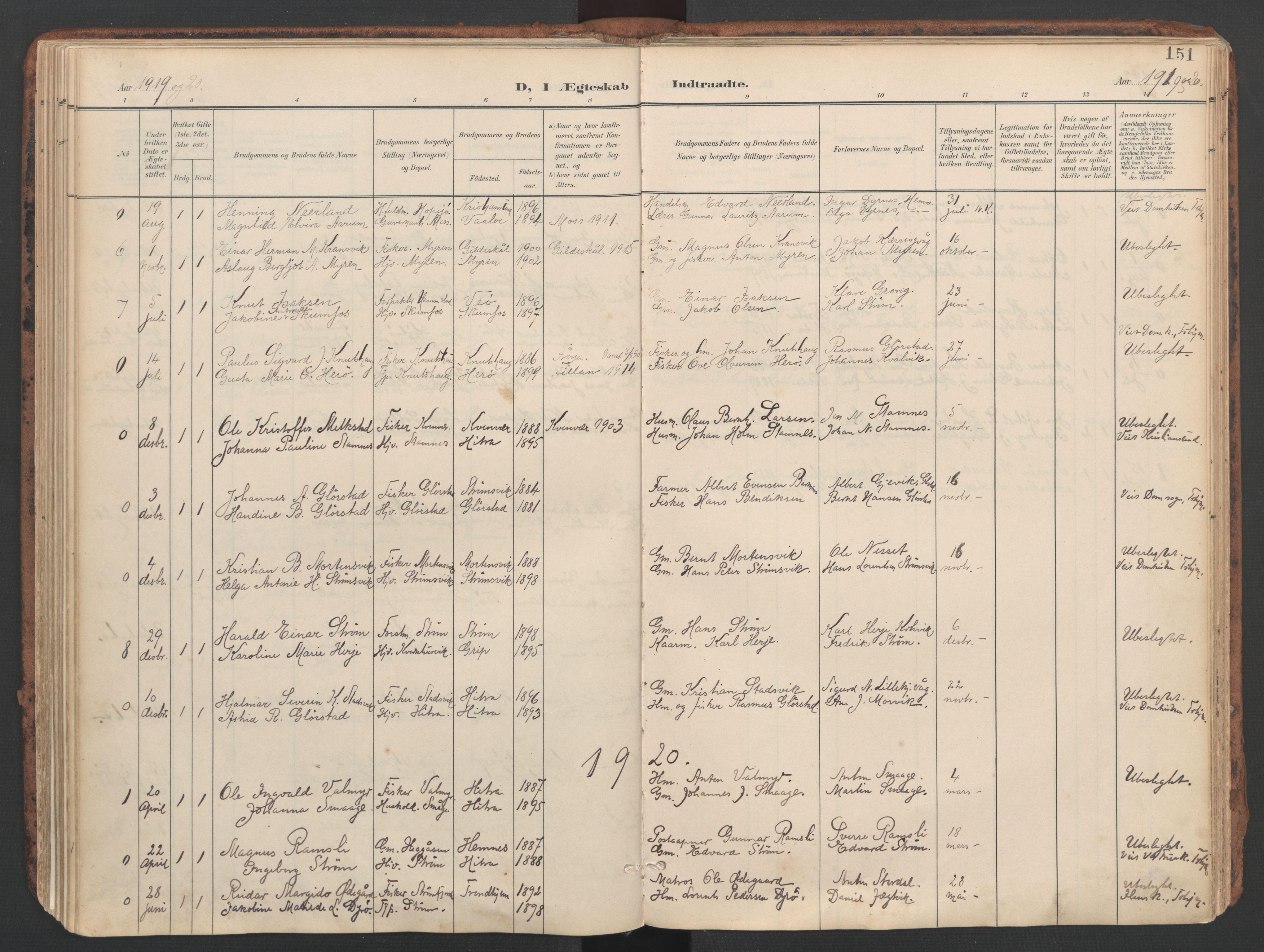 Ministerialprotokoller, klokkerbøker og fødselsregistre - Sør-Trøndelag, SAT/A-1456/634/L0537: Parish register (official) no. 634A13, 1896-1922, p. 151