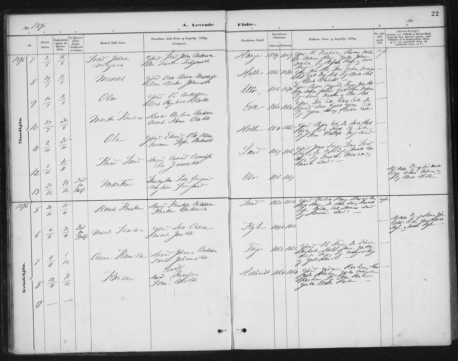 Nedstrand sokneprestkontor, AV/SAST-A-101841/01/IV: Parish register (official) no. A 13, 1887-1915, p. 22