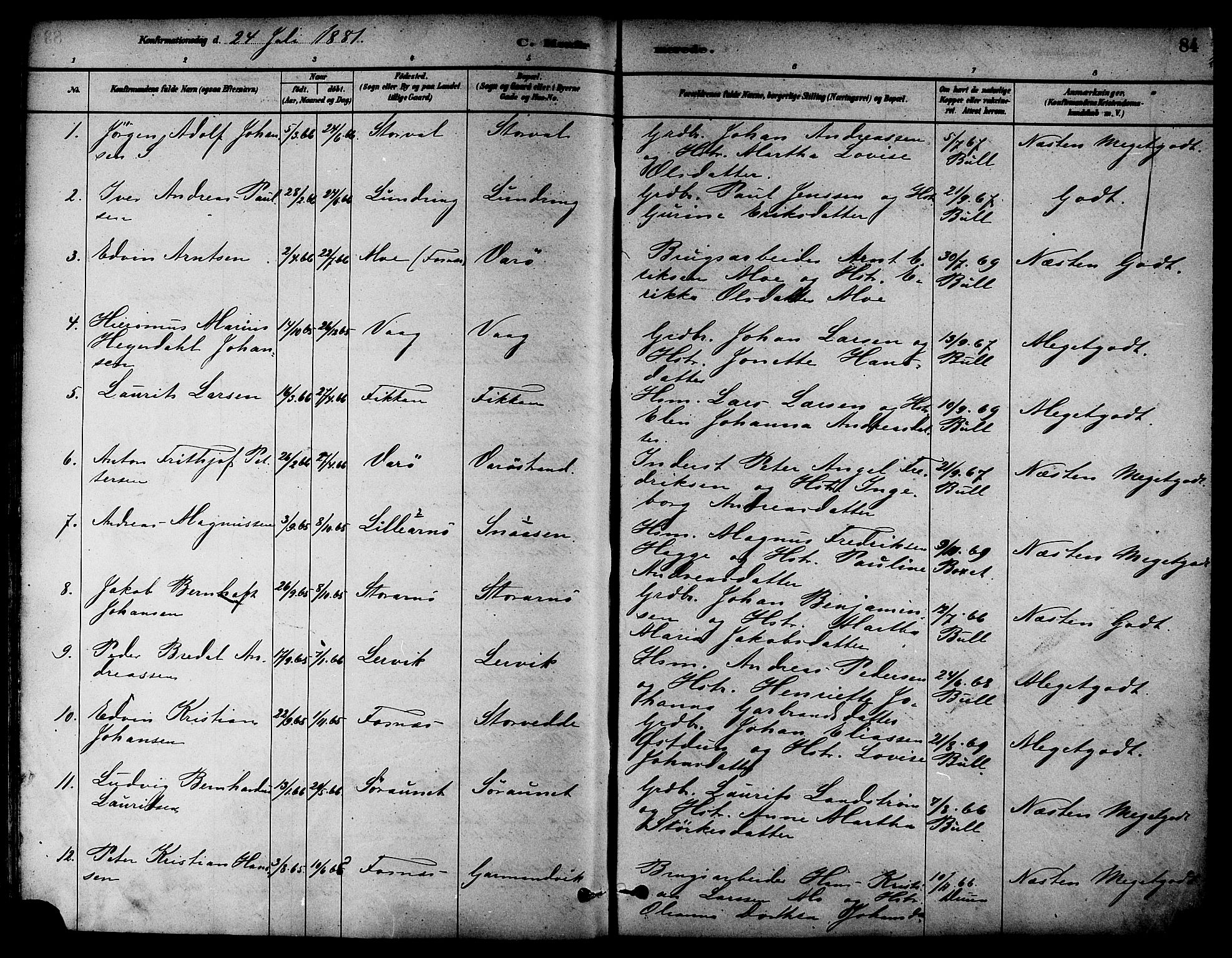 Ministerialprotokoller, klokkerbøker og fødselsregistre - Nord-Trøndelag, SAT/A-1458/784/L0672: Parish register (official) no. 784A07, 1880-1887, p. 84