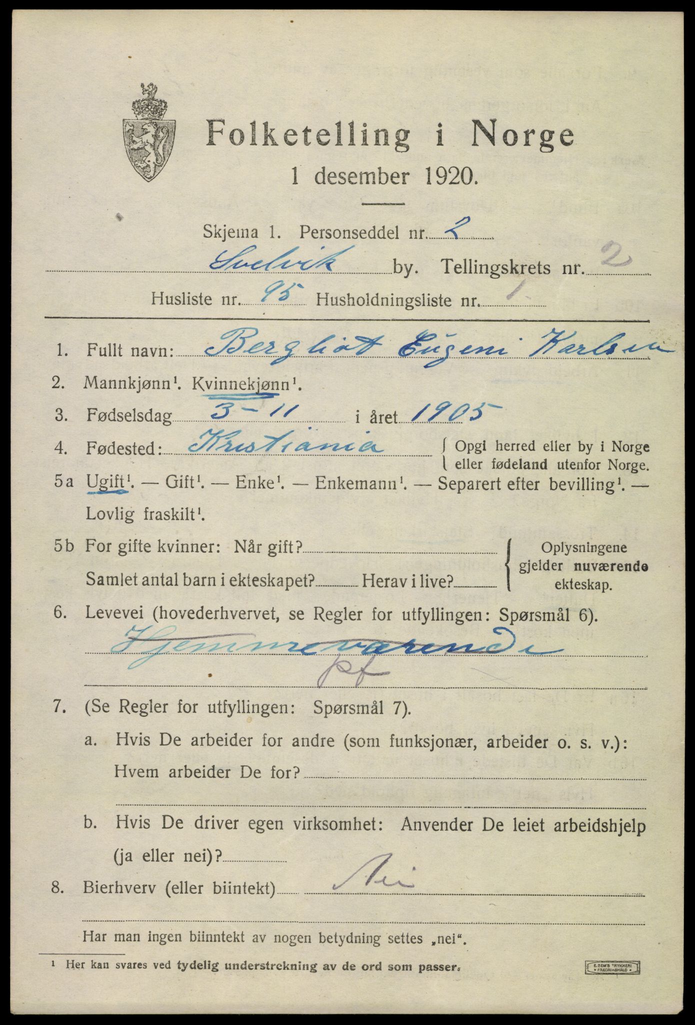 SAKO, 1920 census for Svelvik, 1920, p. 3367