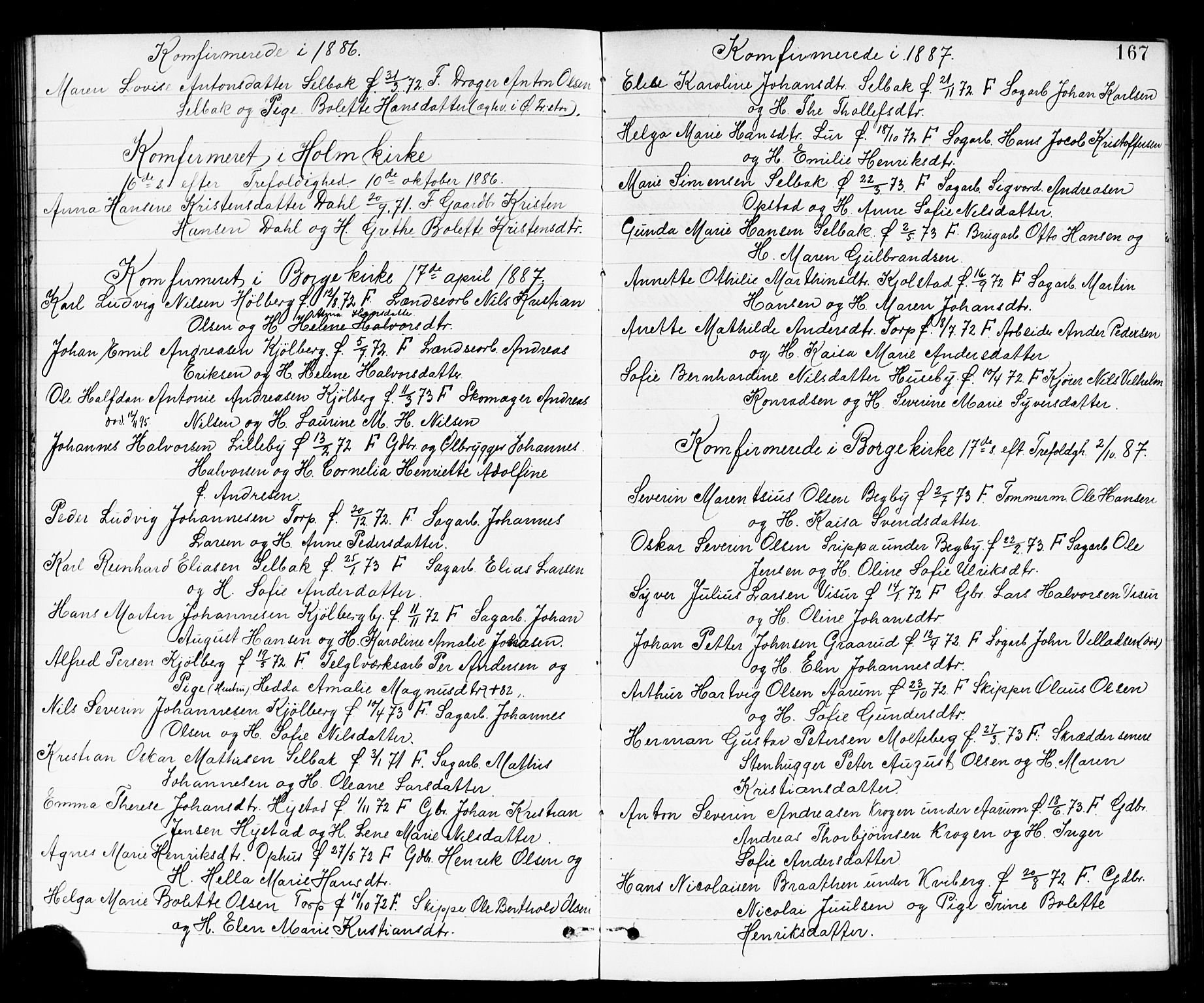 Borge prestekontor Kirkebøker, SAO/A-10903/G/Ga/L0002: Parish register (copy) no. I 2, 1875-1923, p. 167