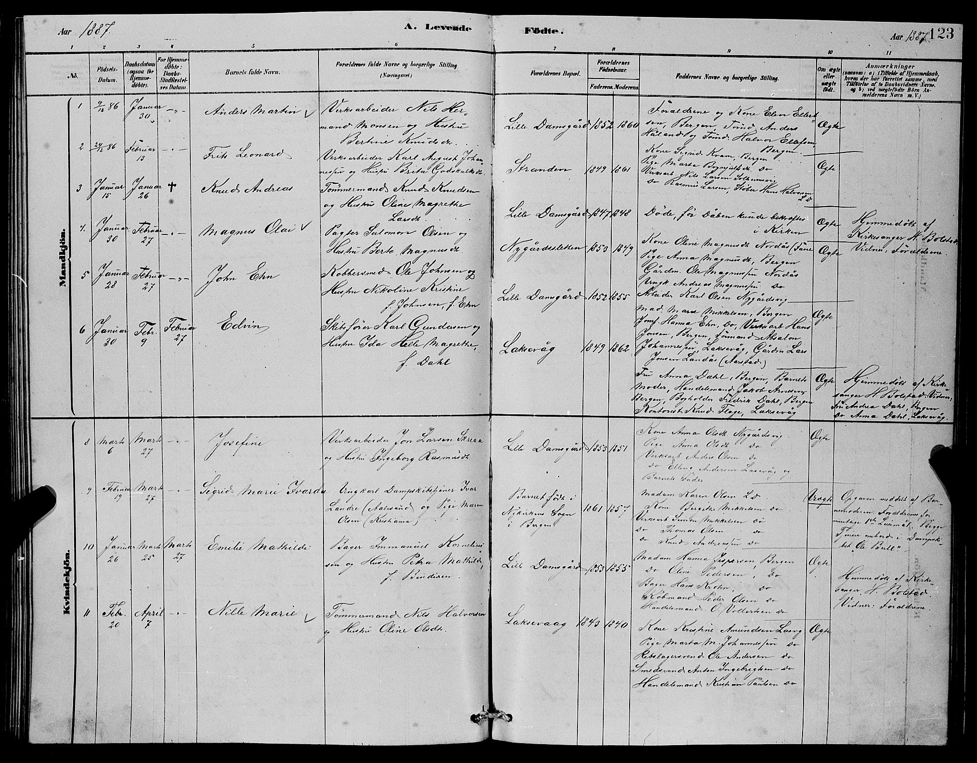 Laksevåg Sokneprestembete, AV/SAB-A-76501/H/Ha/Hab/Haba/L0002: Parish register (copy) no. A 2, 1877-1887, p. 123