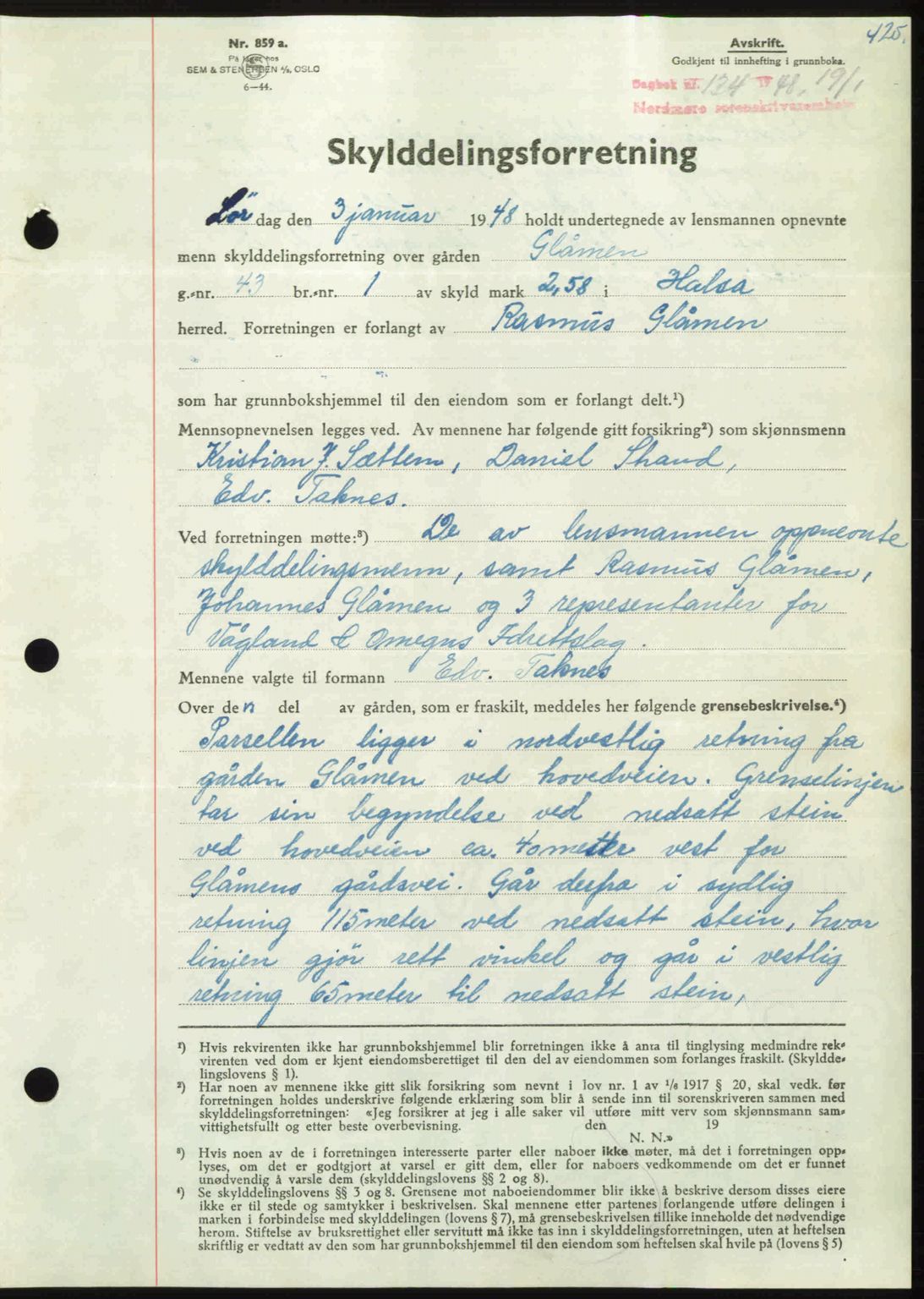 Nordmøre sorenskriveri, AV/SAT-A-4132/1/2/2Ca: Mortgage book no. A107, 1947-1948, Diary no: : 134/1948