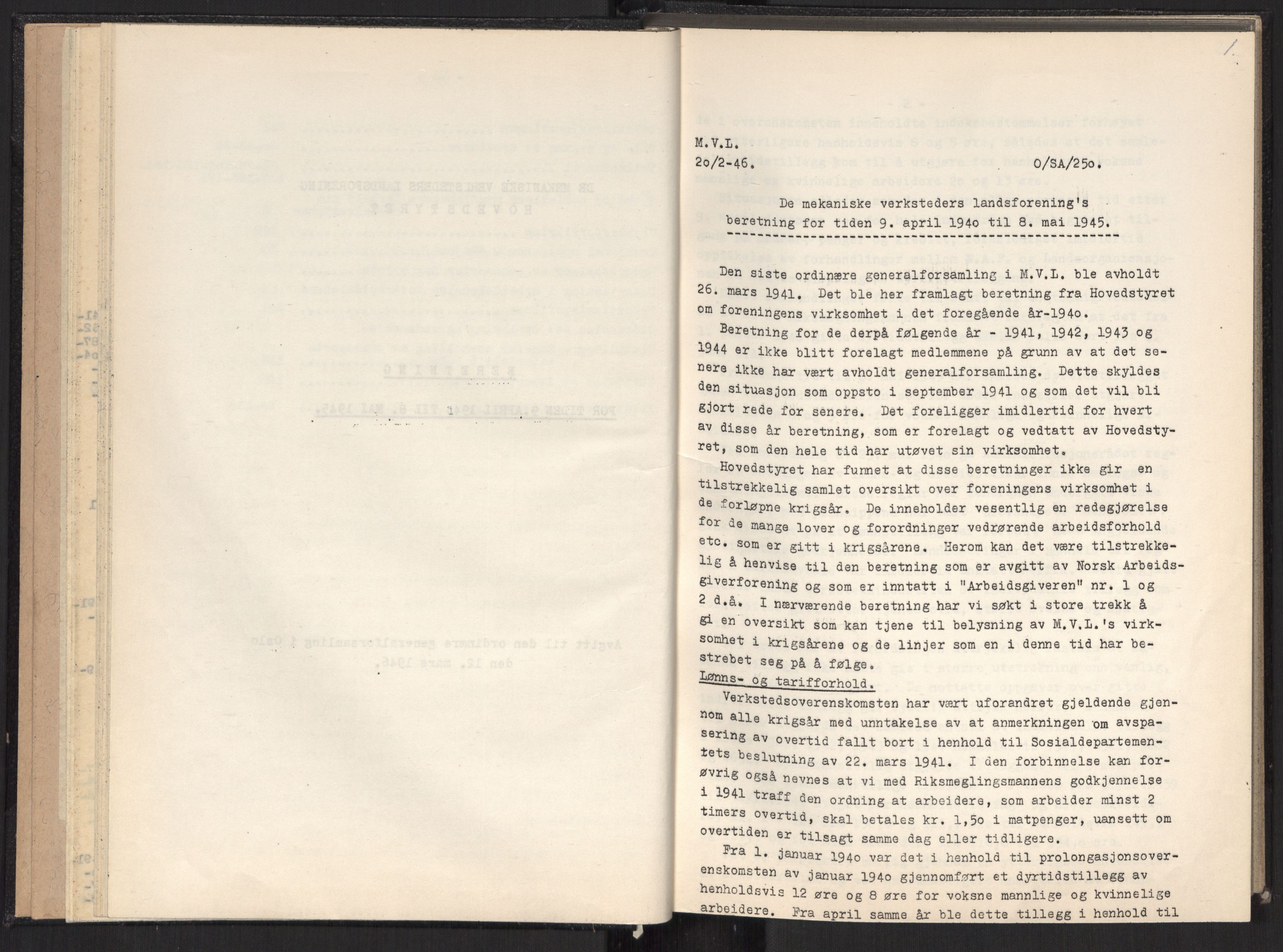 Teknologibedriftenes Landsforening TBL, AV/RA-PA-1700/A/Ad/L0007: Årsberetning med register, 1940-1951, p. 1