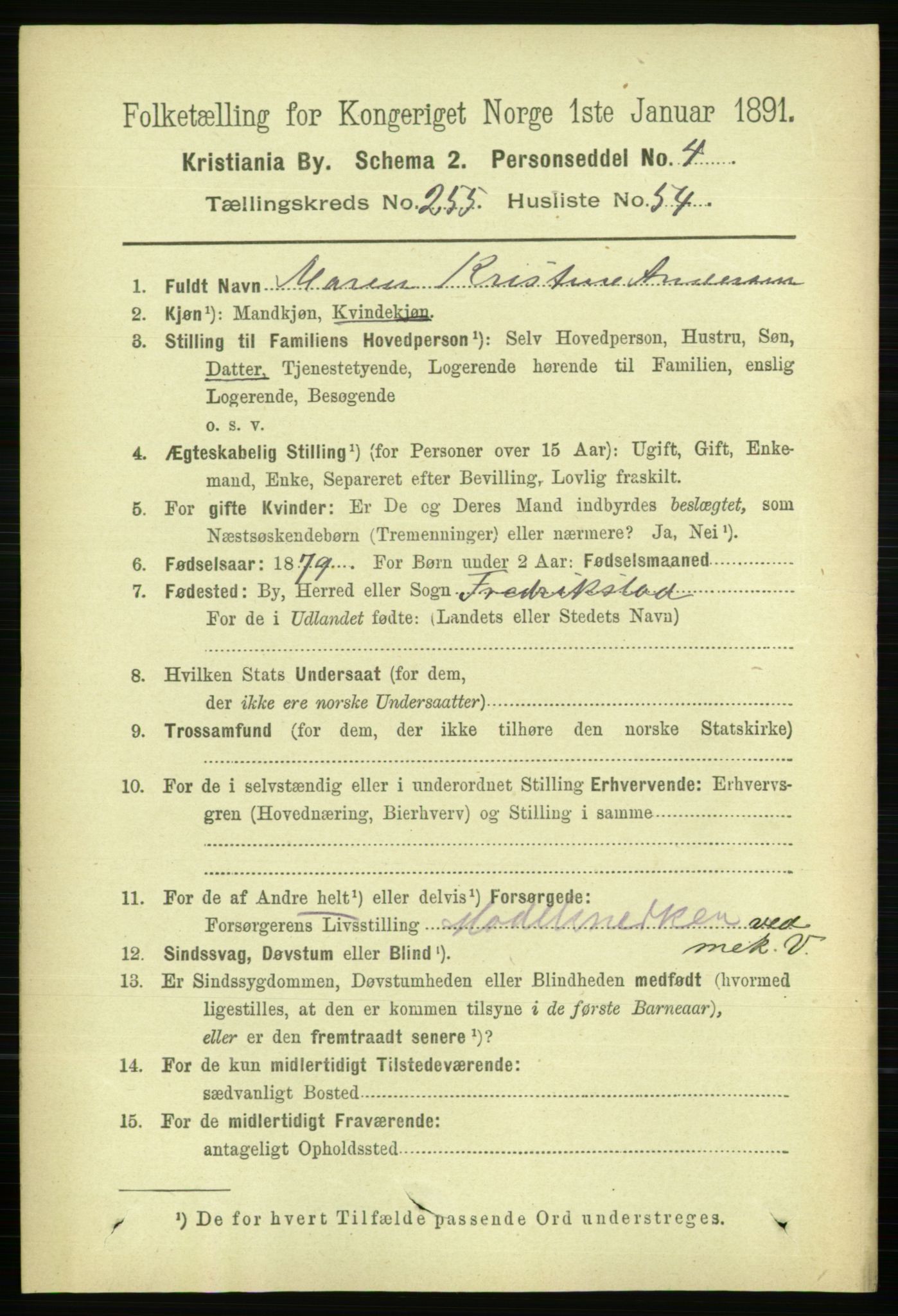 RA, 1891 census for 0301 Kristiania, 1891, p. 155578