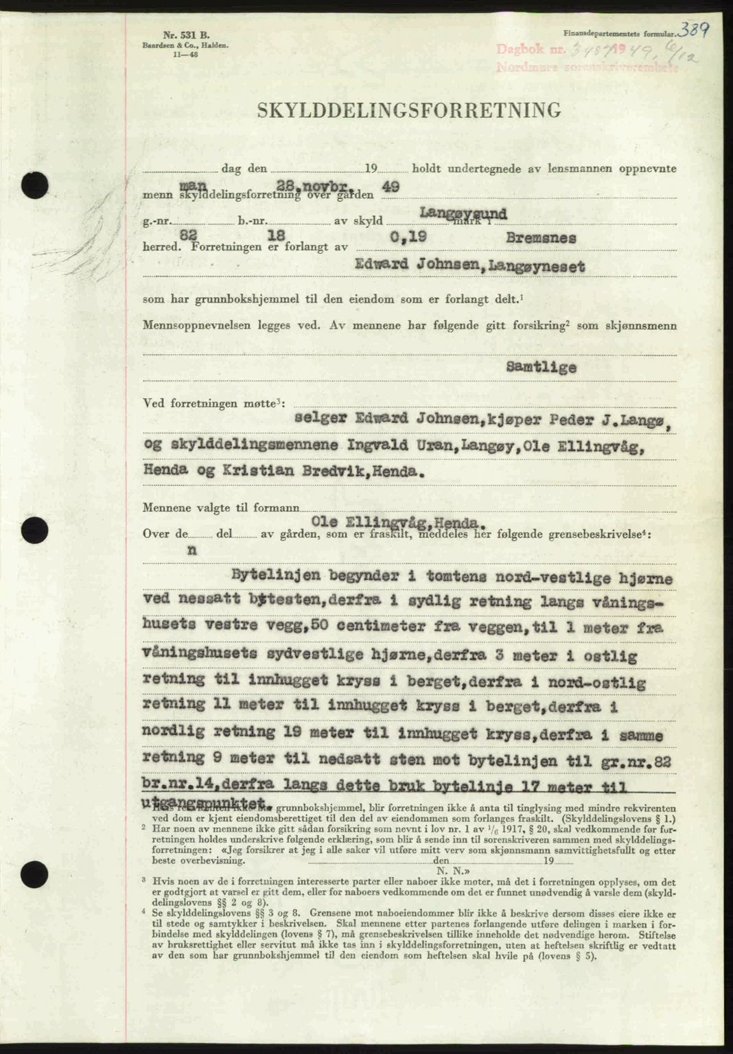 Nordmøre sorenskriveri, AV/SAT-A-4132/1/2/2Ca: Mortgage book no. A113, 1949-1950, Diary no: : 3487/1949